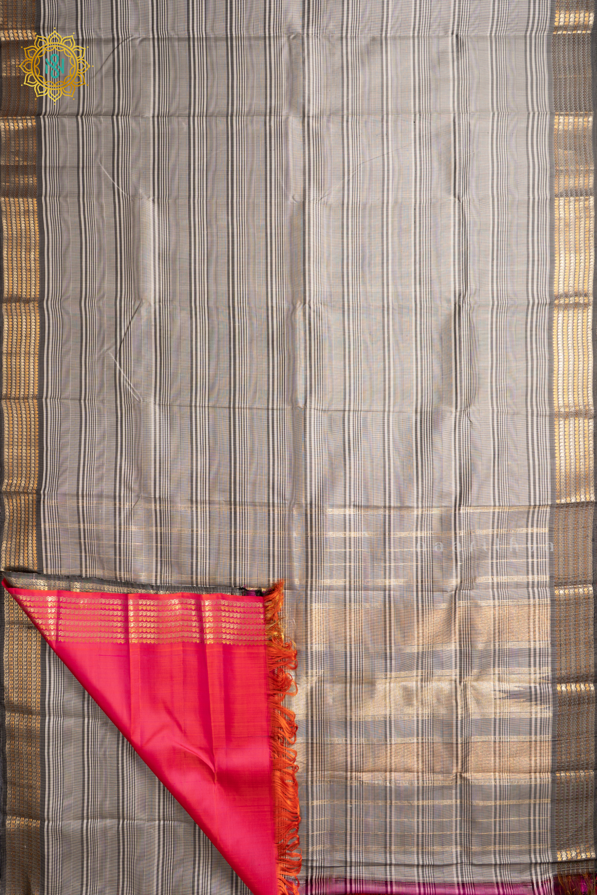 Black and White with Dual Shade of Pink Pure Kanjivaram Silk Saree with Allover Checks and Zari Border
