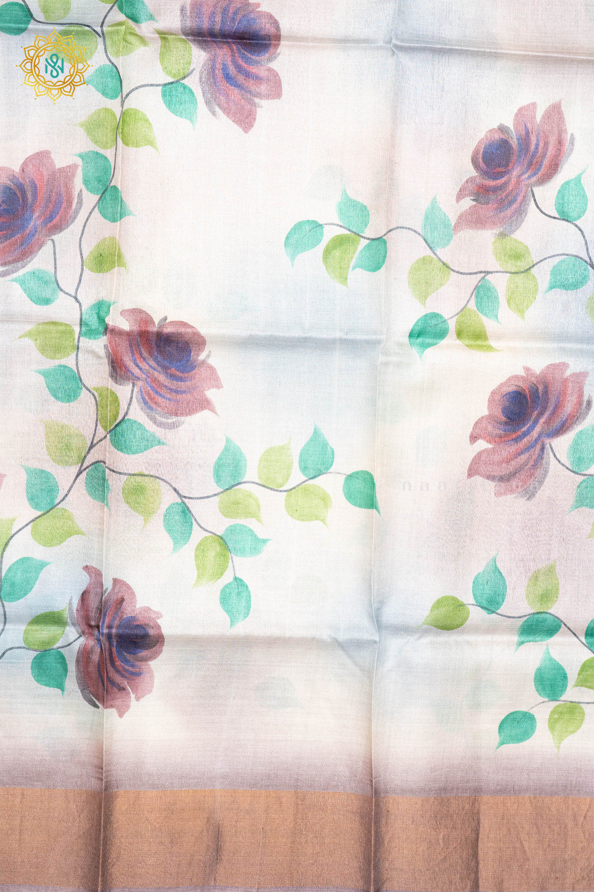 OFF WHITE - PURE TUSSAR SILK WITH HAND PAINTED