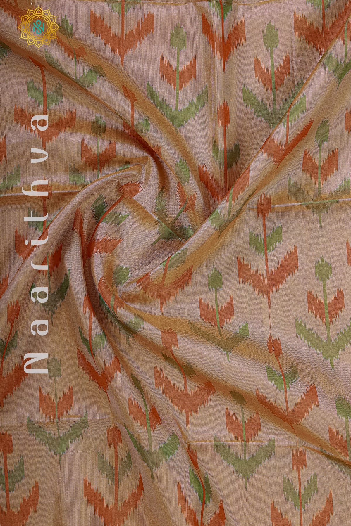 BEIGE WITH RED - PURE IKAT SOFT SILK