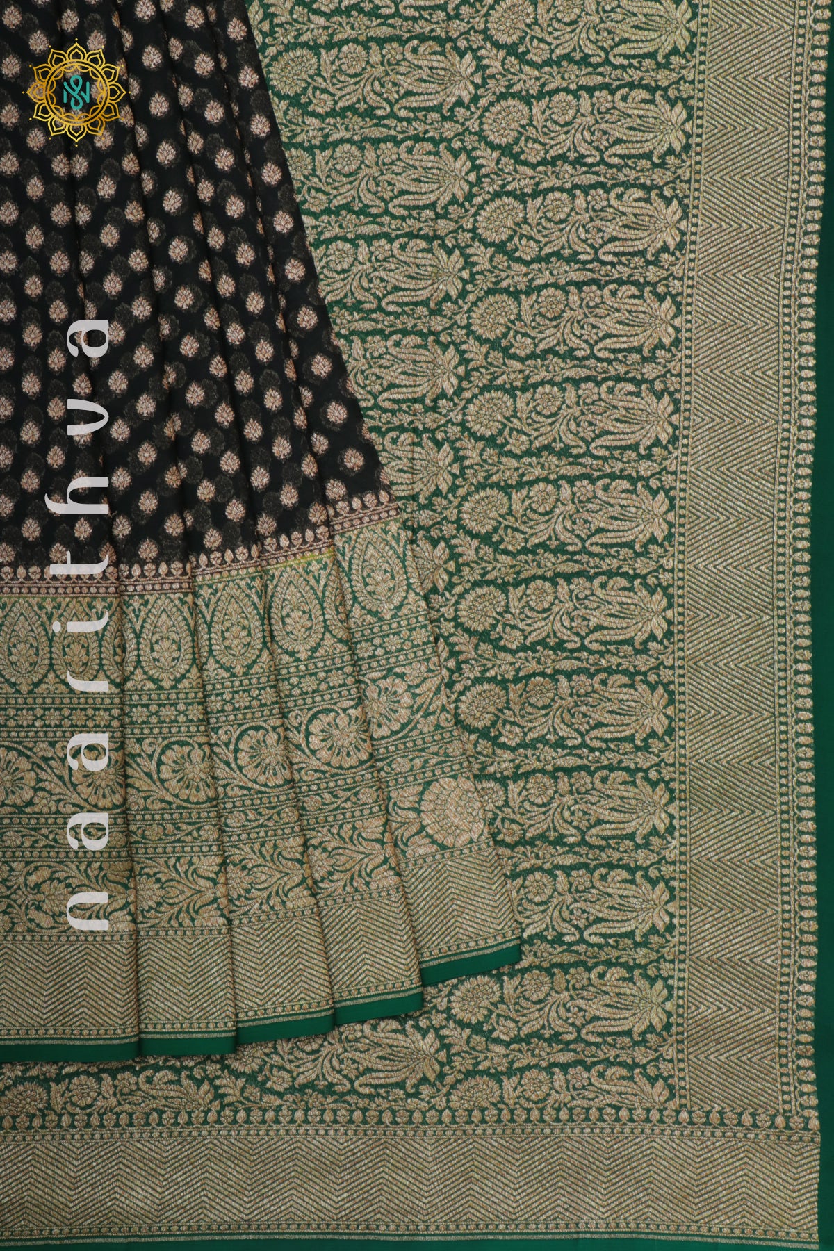 BLACK WITH GREEN - PURE BANARASI KHADDI GEORGETTE