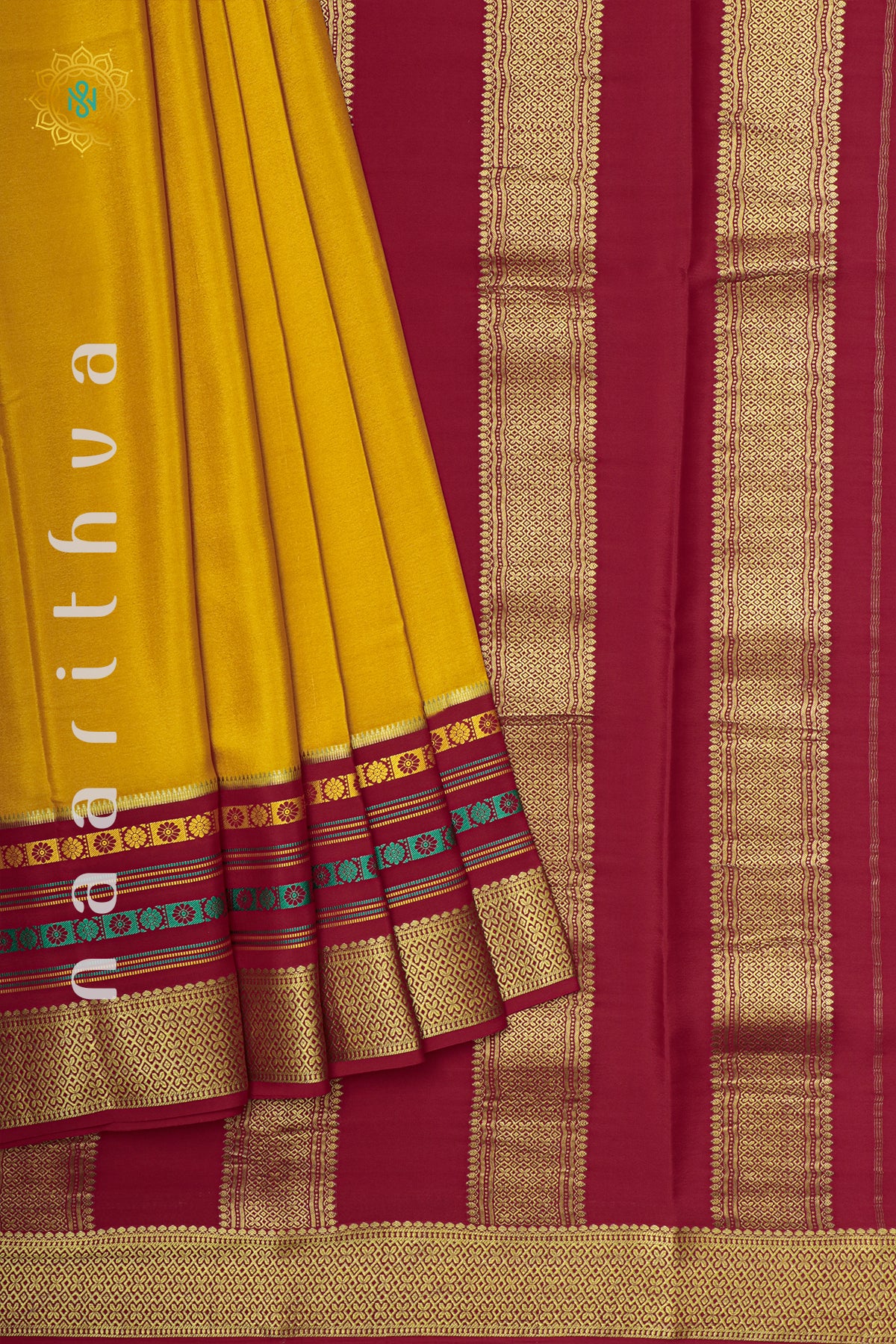 YELLOW WITH RED - PURE MYSORE CREPE SILK