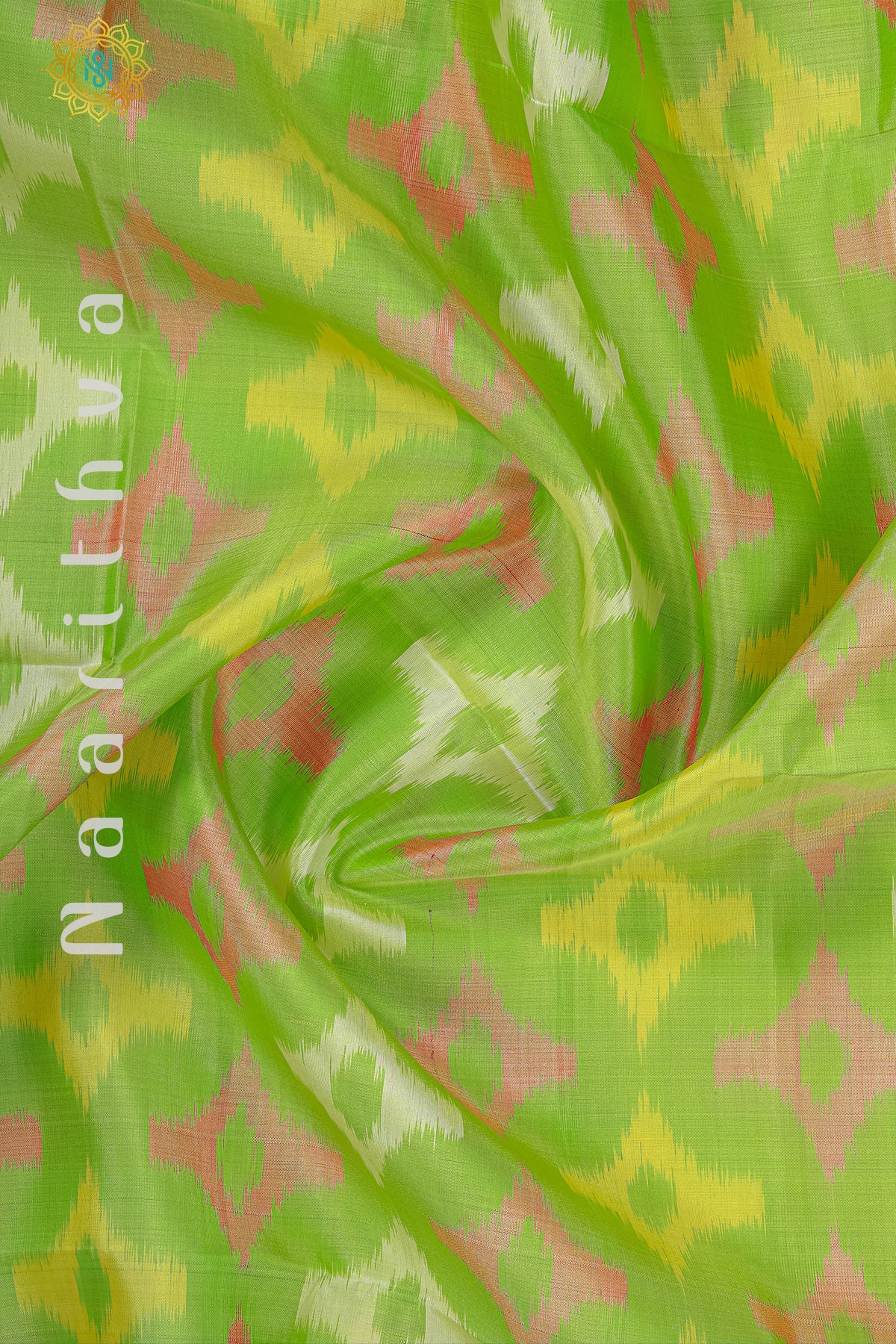 GREEN WITH SKY BLUE - PURE IKAT SOFT SILK