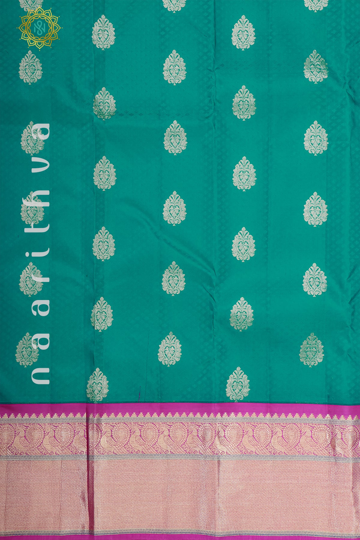 CYAN GREEN WITH PINK - PURE KANJIVARAM SILK