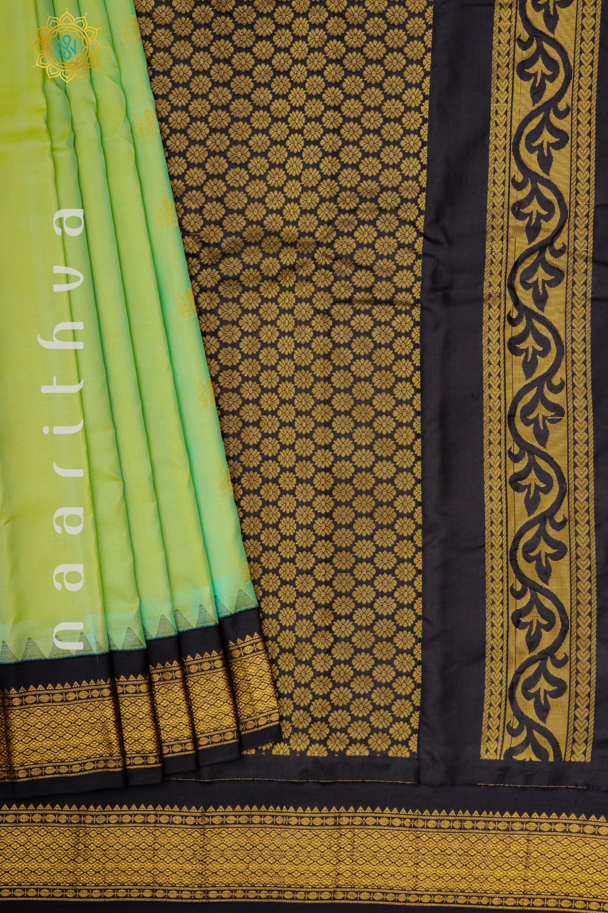 DUAL SHADE OF GREEN WITH BLACK - PURE GADWAL SILK