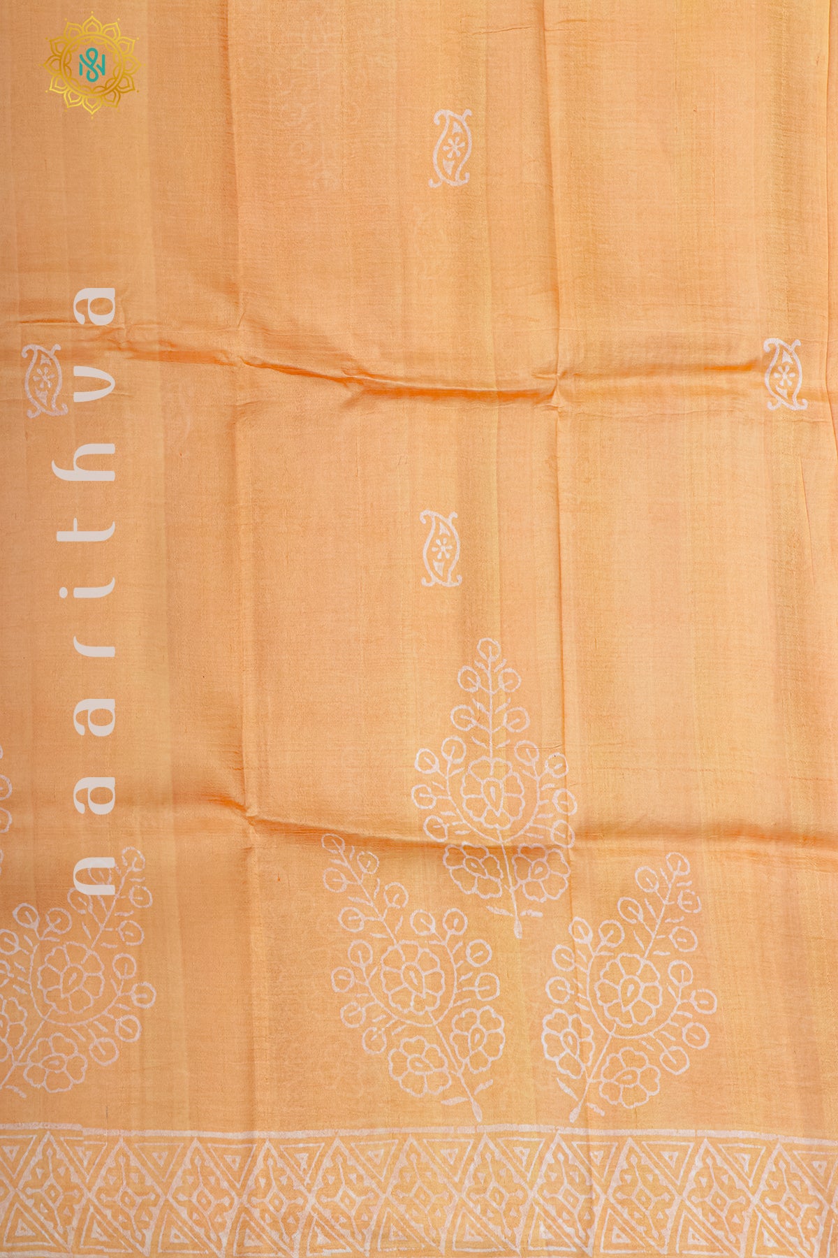 ORANGE - PURE MULBERRY SILK WITH BLOCK PRINT