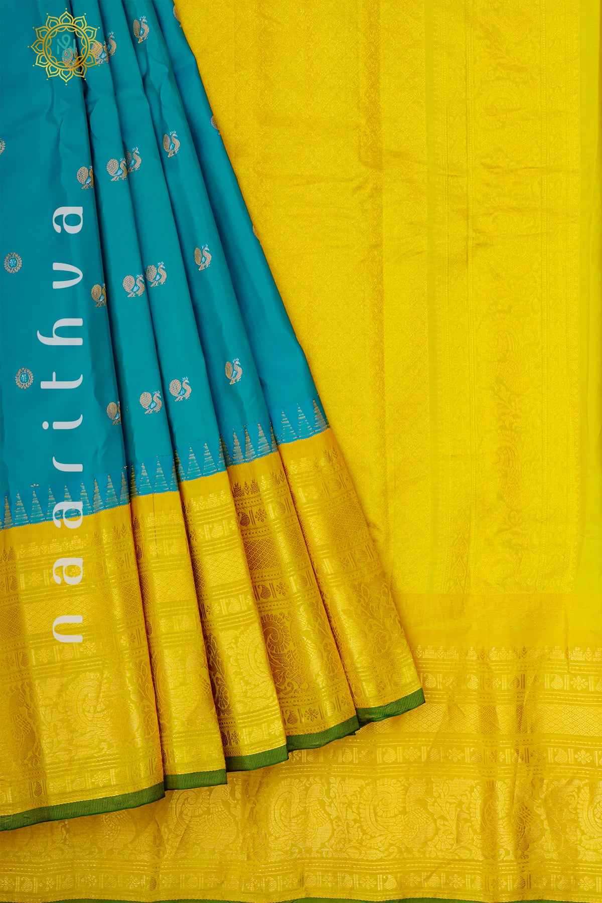 SKY BLUE WITH YELLOW - PURE GADWAL SILK