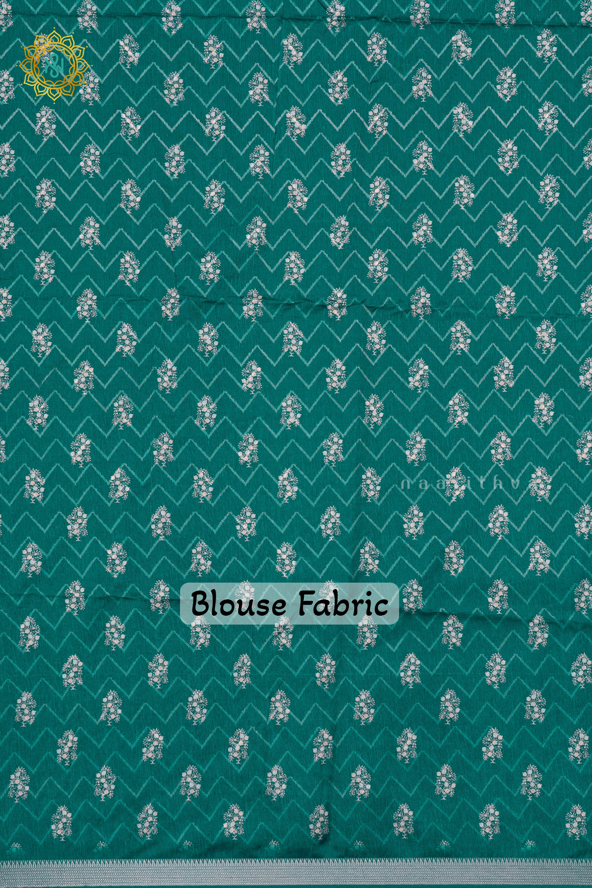 OFF WHITE WITH AQUA GREEN  - SEMI TUSSAR