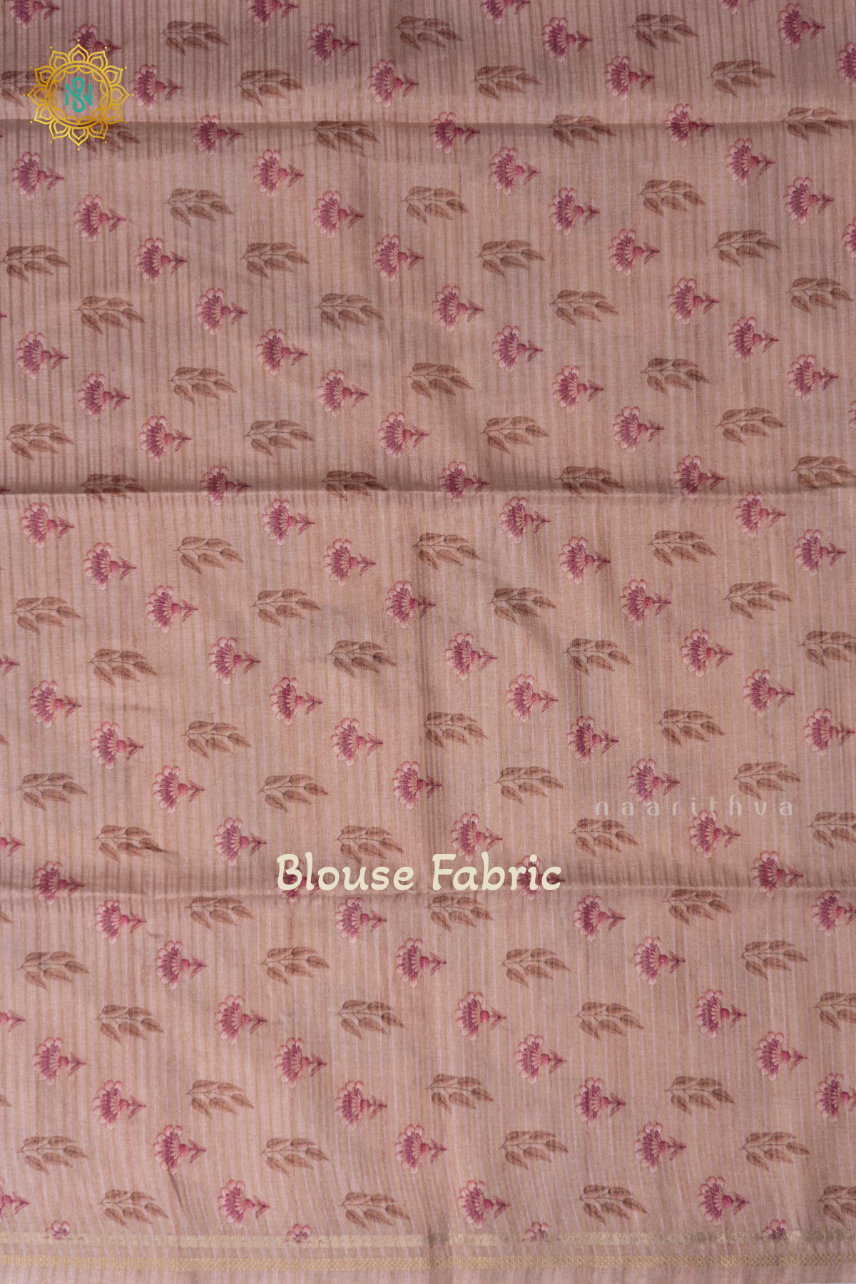 Peach Semi Tussar Silk Saree With Allover Leaf Prints On The Body With Contrast Pallu