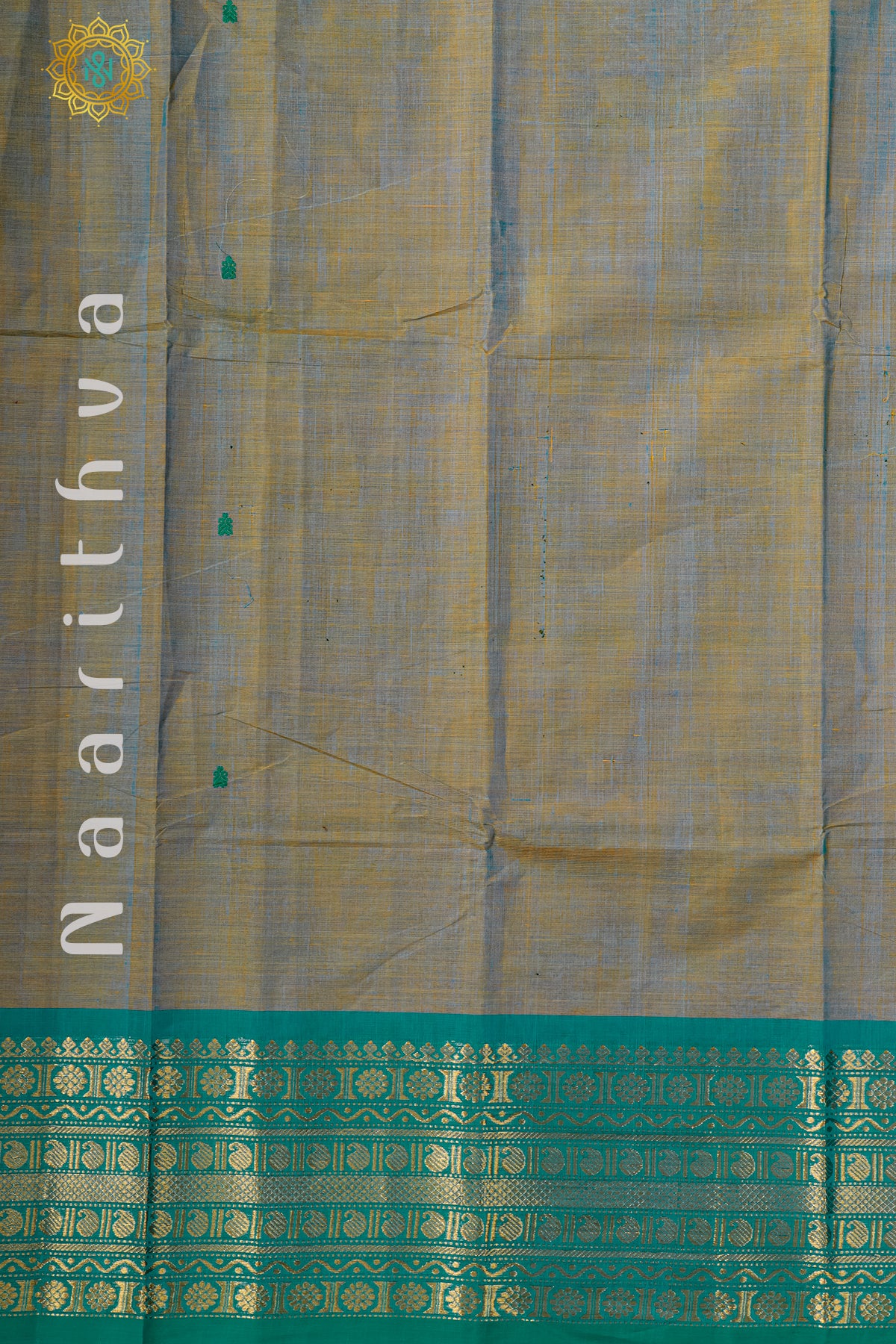 DUAL SHADE OF GREY WITH CYAN GREEN - CHETTINAD COTTON