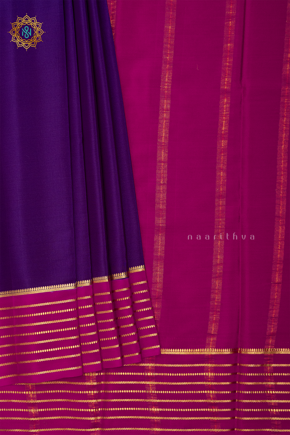 PURPLE WITH PINK - PURE MYSORE CREPE SILK