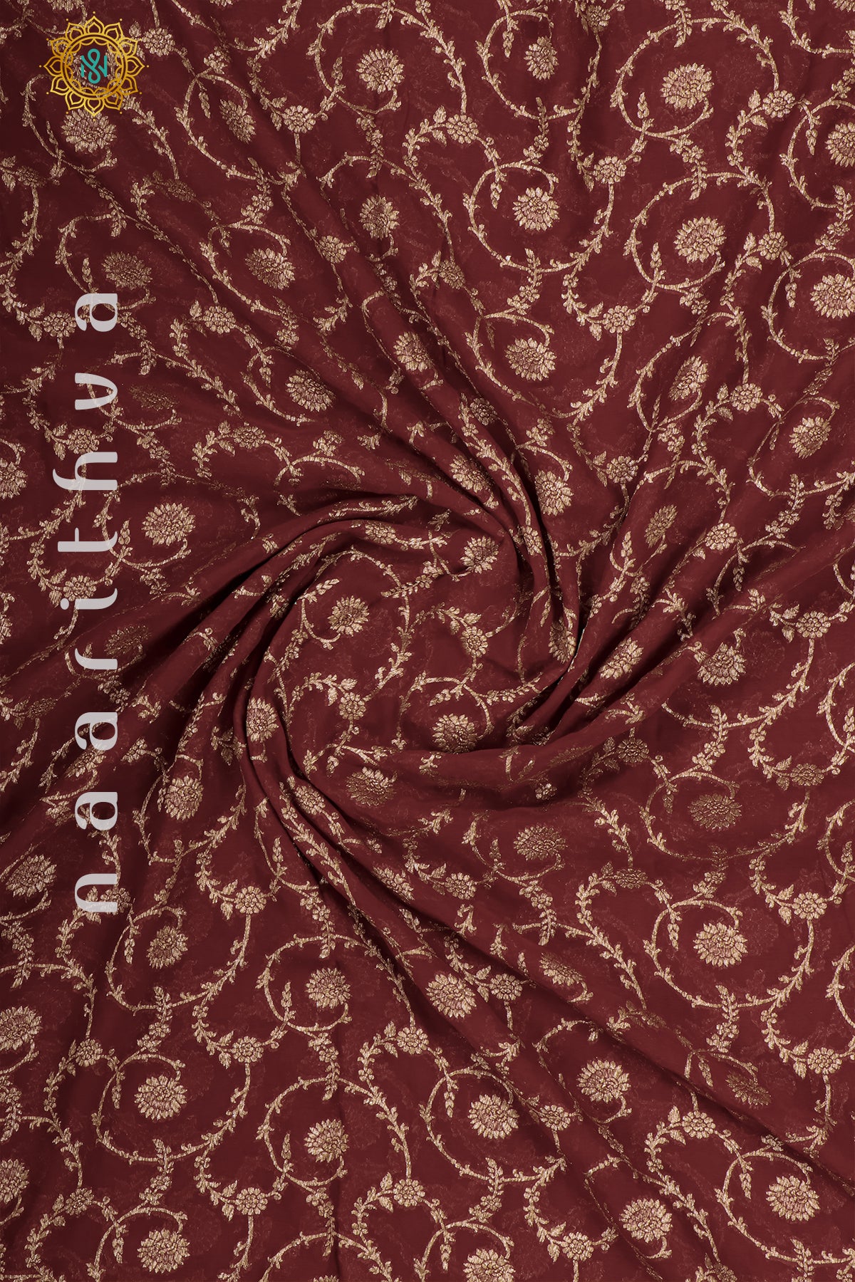 MAROON WITH MUSTARD - PURE HANDLOOM KHADDI GEORGETTE BANARAS