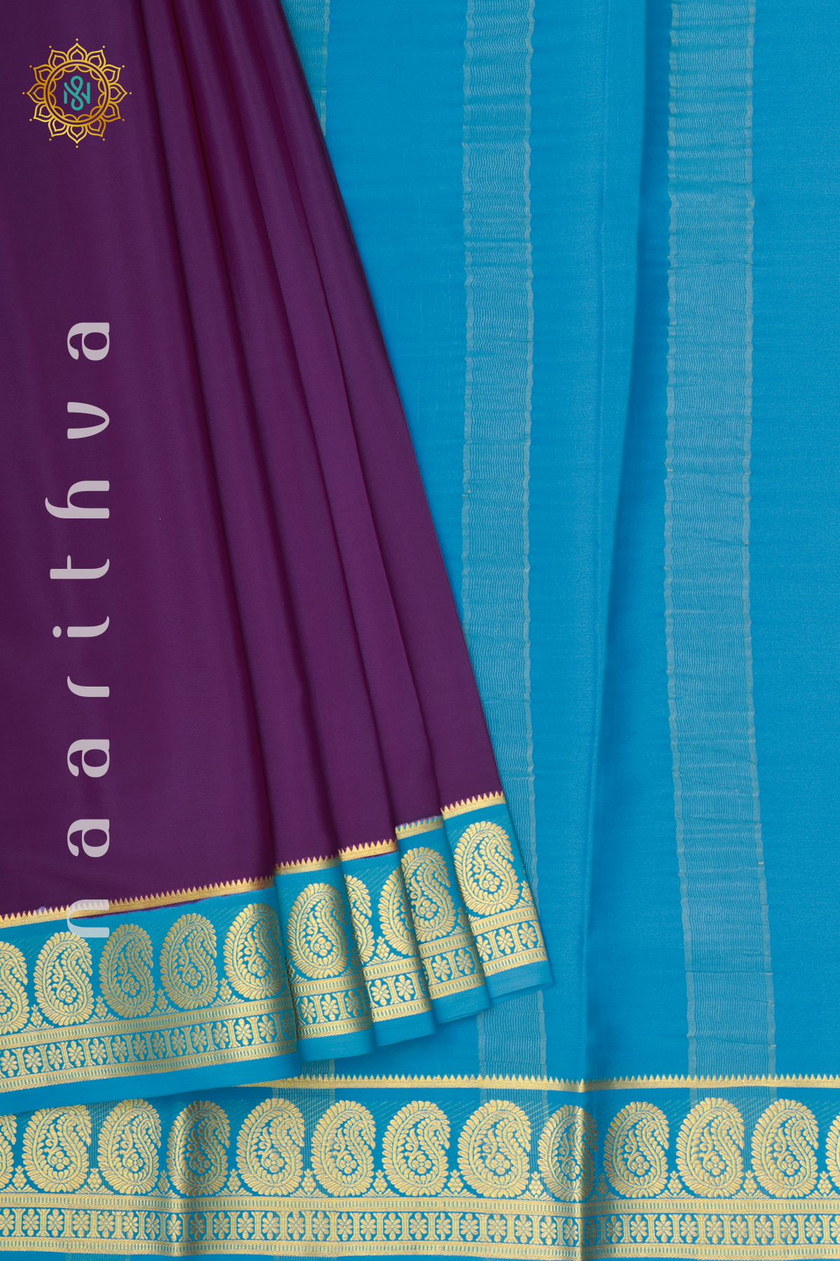 MAGENTA WITH SKY BLUE - PURE MYSORE CREPE SILK