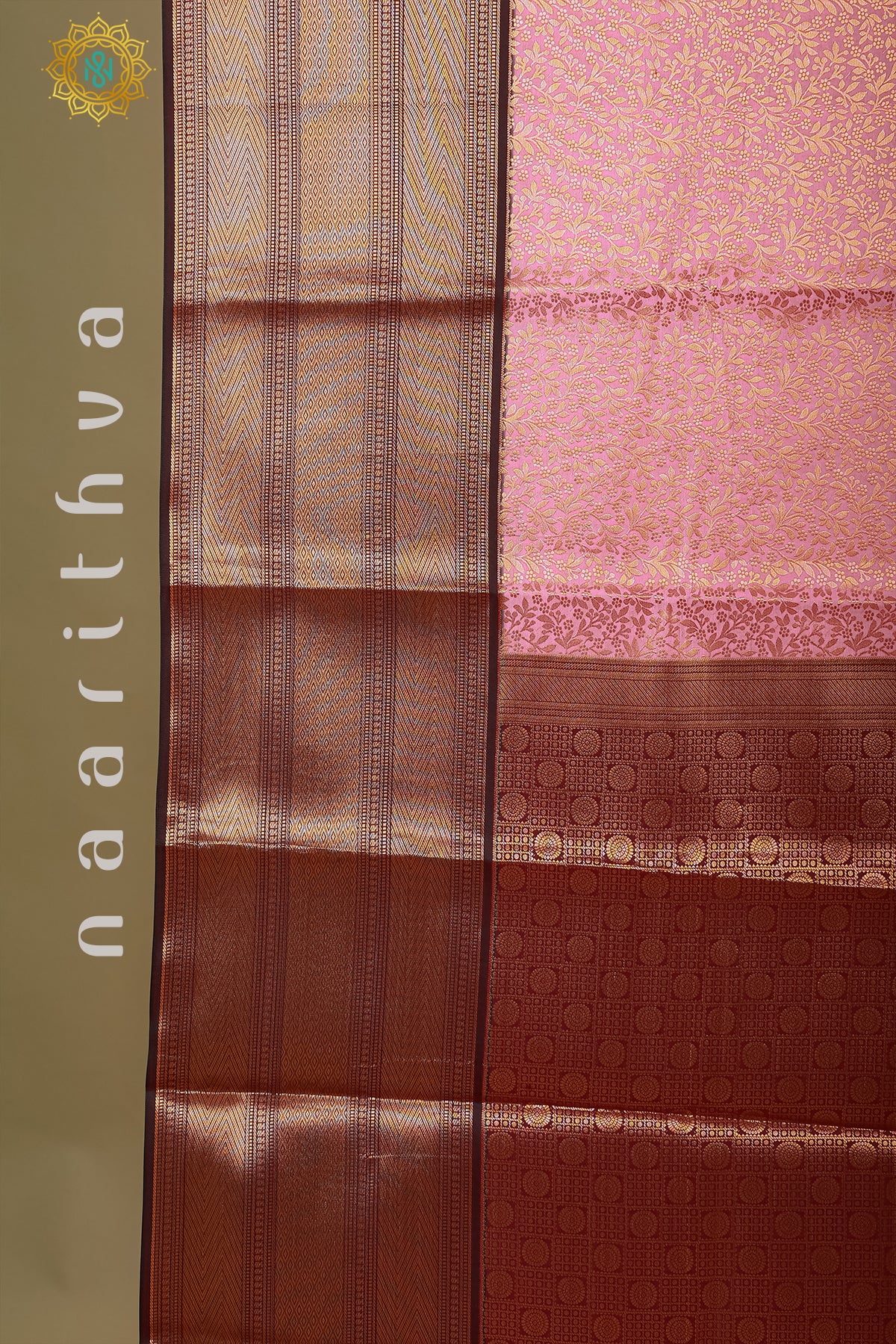 LIGHT PINK WITH BROWN - SEMI KANCHI
