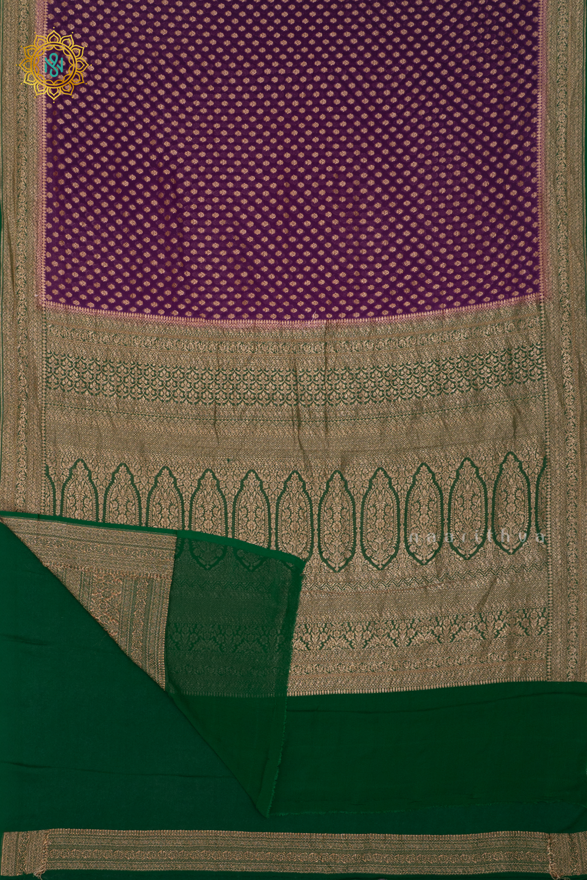 PURPLE WITH GREEN - PURE BANARASI KHADDI GEORGETTE