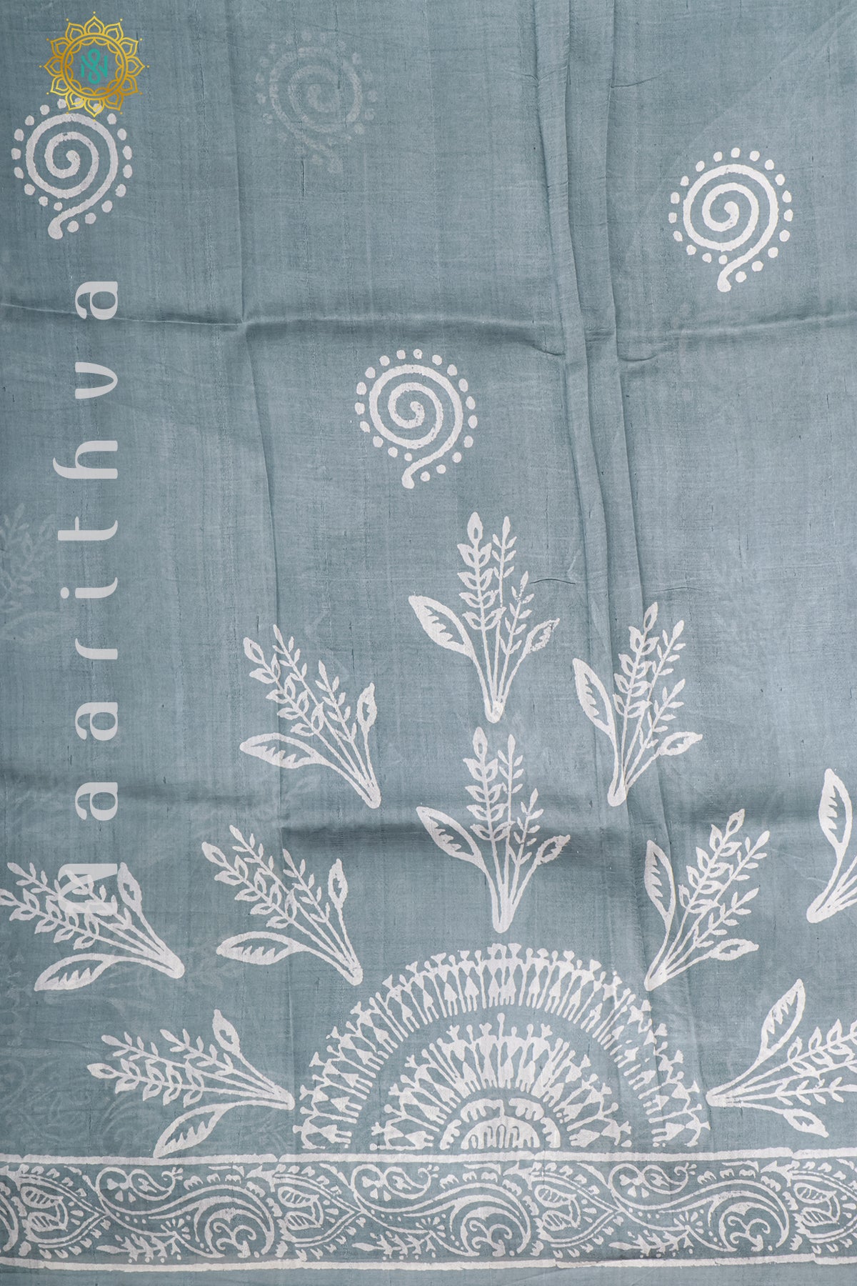 GREY - PURE MULBERRY SILK WITH BLOCK PRINT