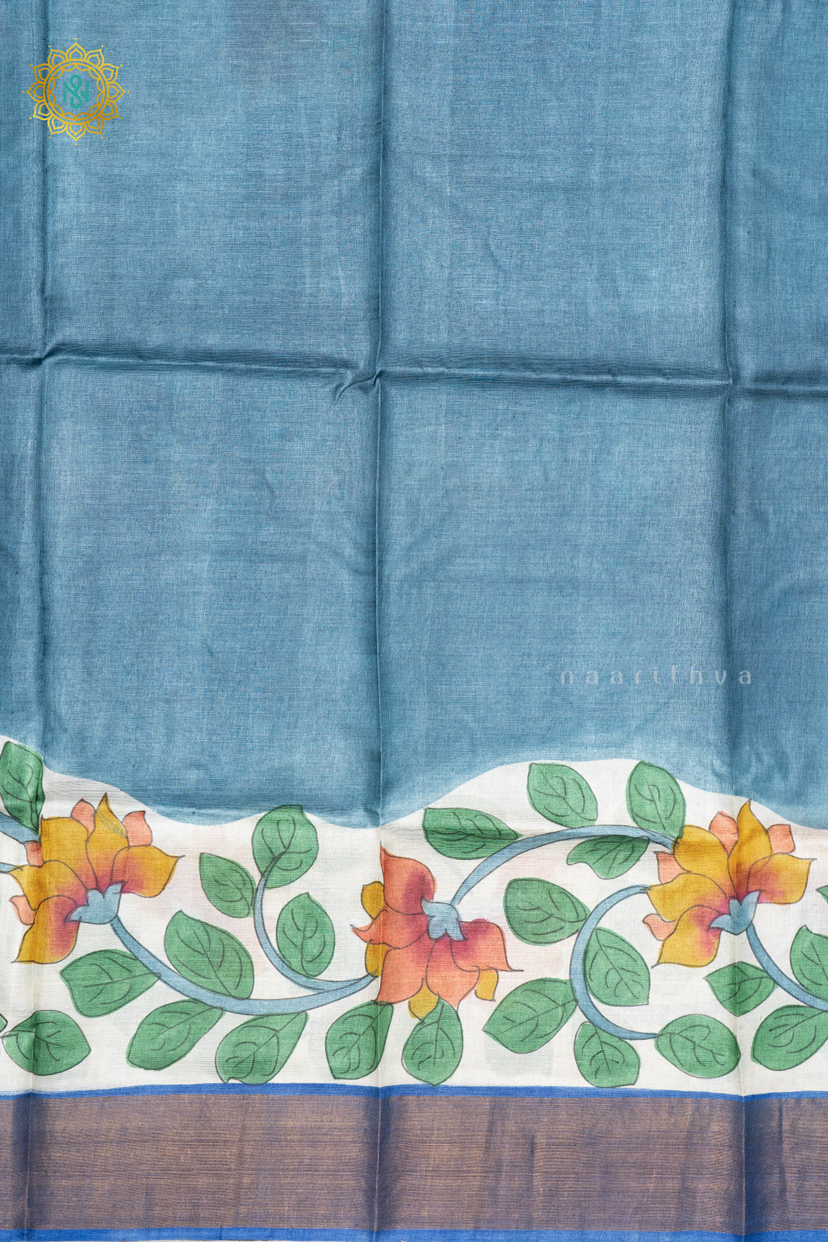 AQUA BLUE WITH BLUE - PURE TUSSAR SILK