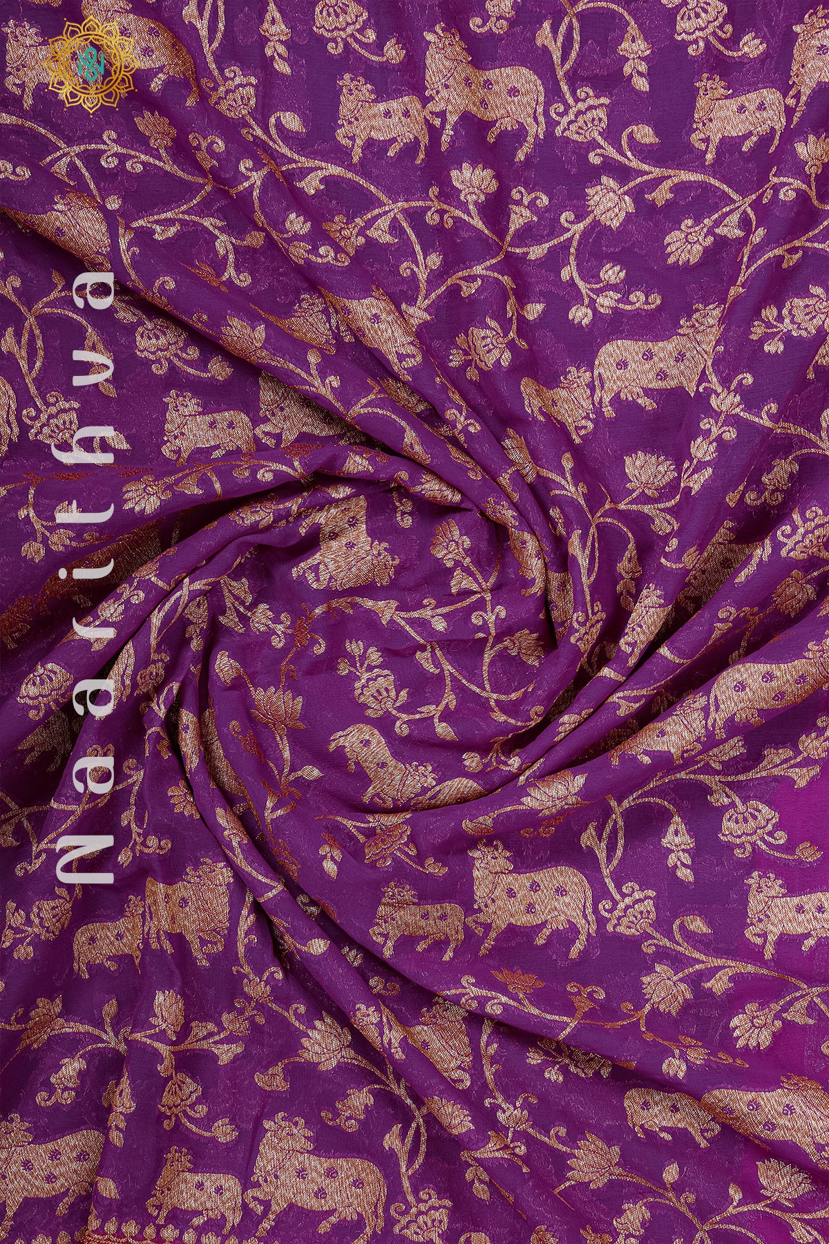 PURPLE WITH RED - PURE HANDLOOM KHADDI GEORGETTE BANARS