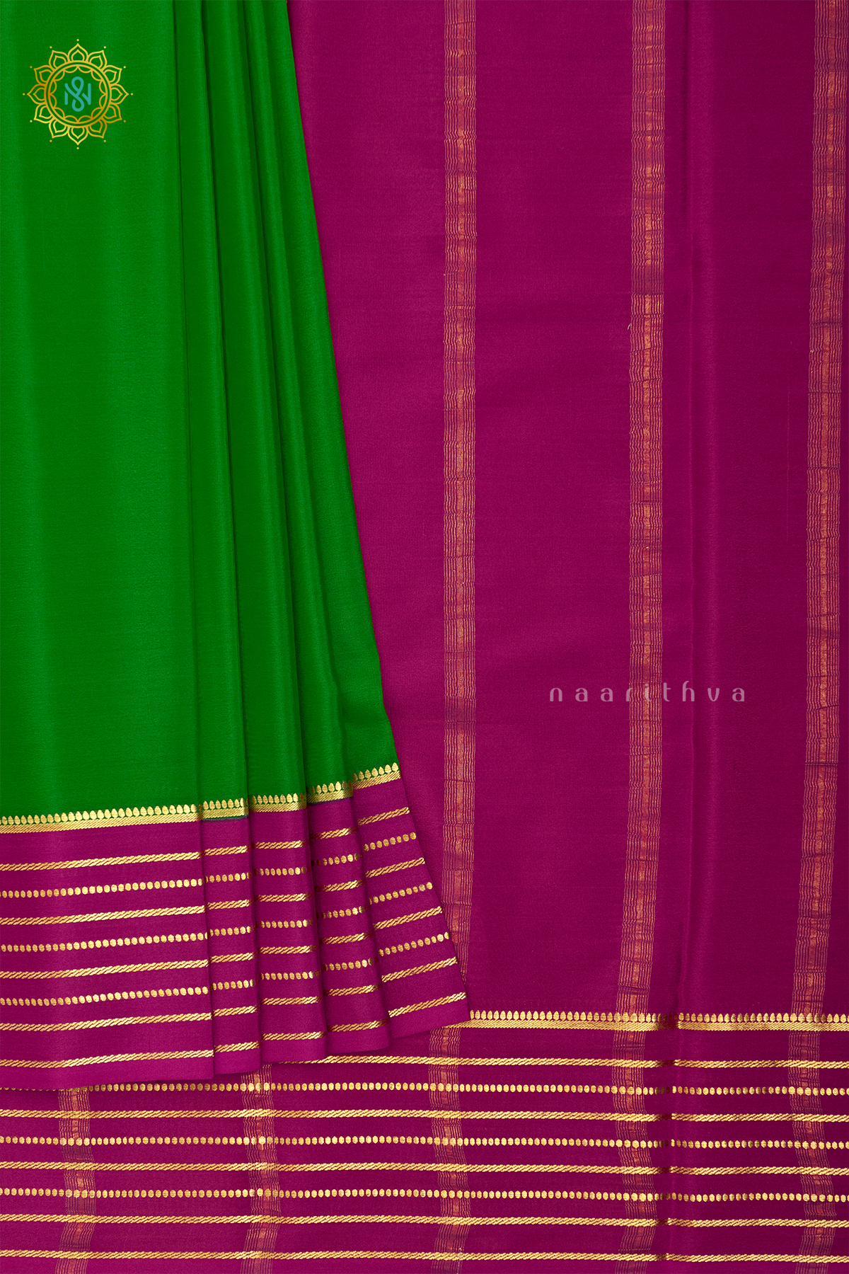 LIGHT GREEN WITH PINK - PURE MYSORE CREPE SILK