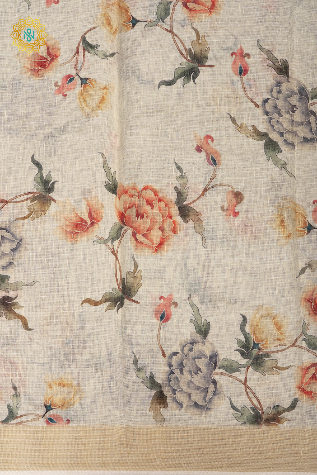 OFF WHITE WITH PEACH - LINEN BY COTTON