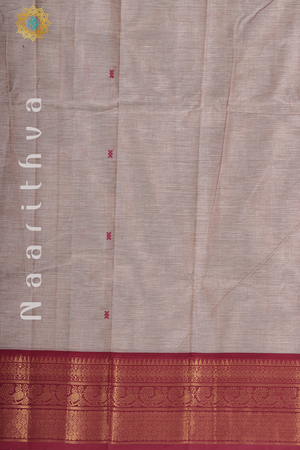 BEIGE WITH RED - CHETTINAD COTTON
