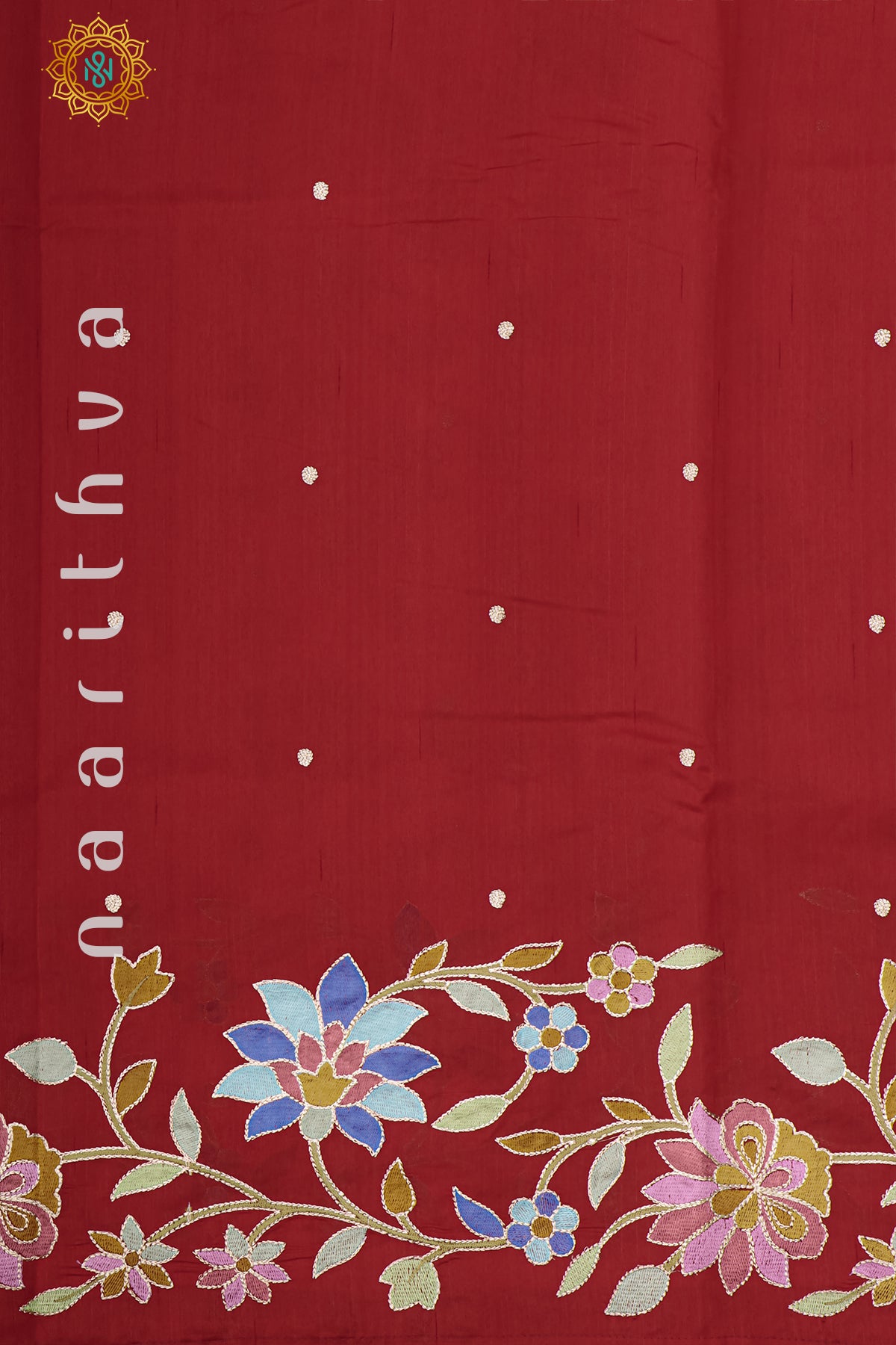 RED - SEMI TUSSAR SILK WITH EMBROIDERY