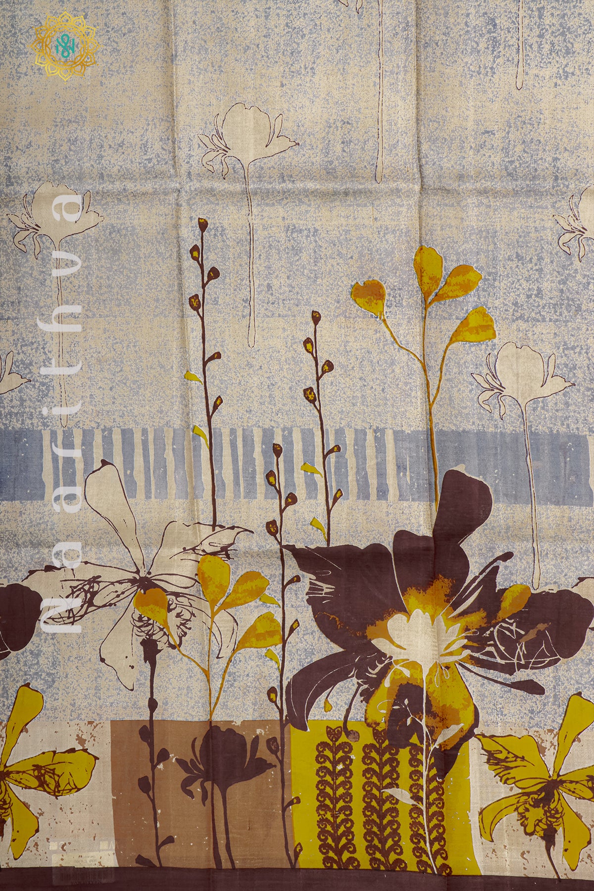 GREY WITH BROWN - PURE MULBERRY SILK WITH DIGITAL PRINT