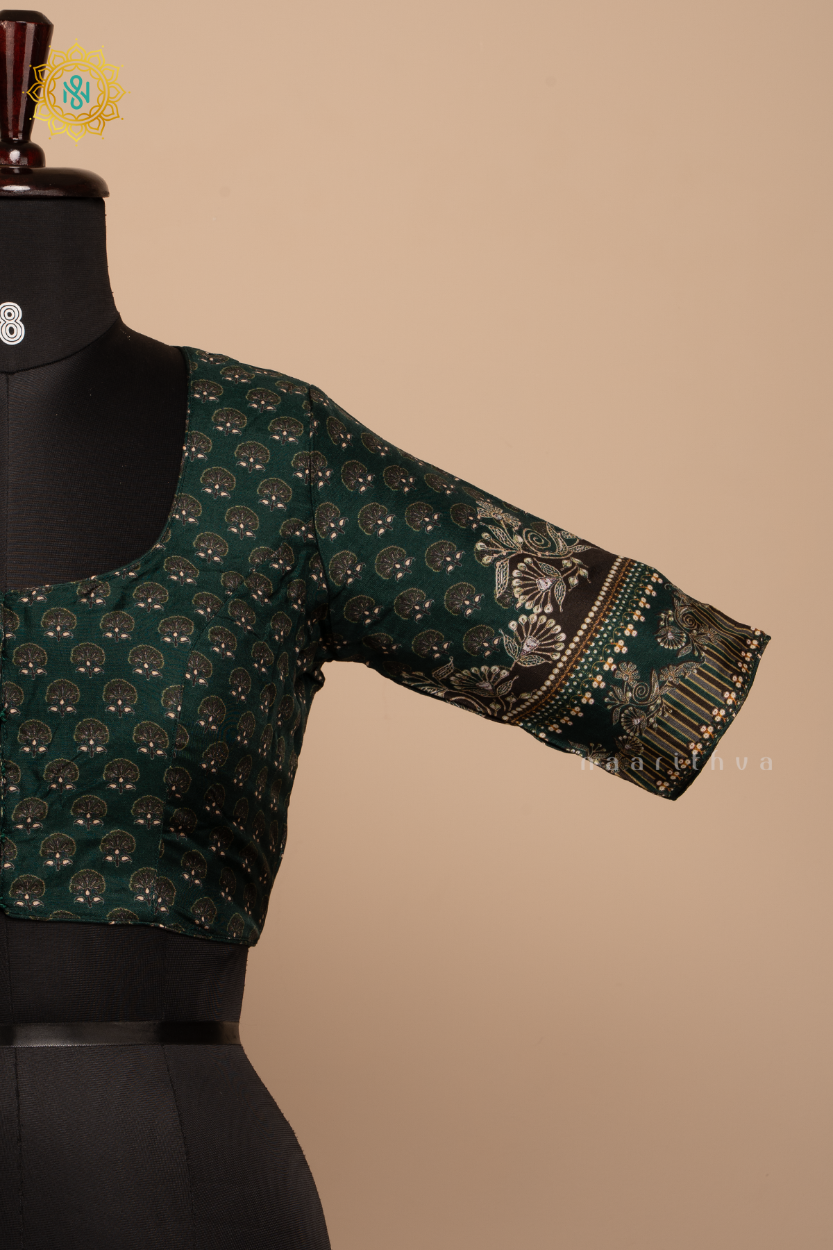 Green - Dola Silk Readymade Blouse Allover Prints On the Body