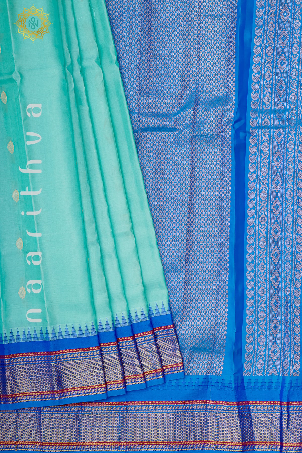 AQUA BLUE WITH BLUE - PURE GADWAL SILK