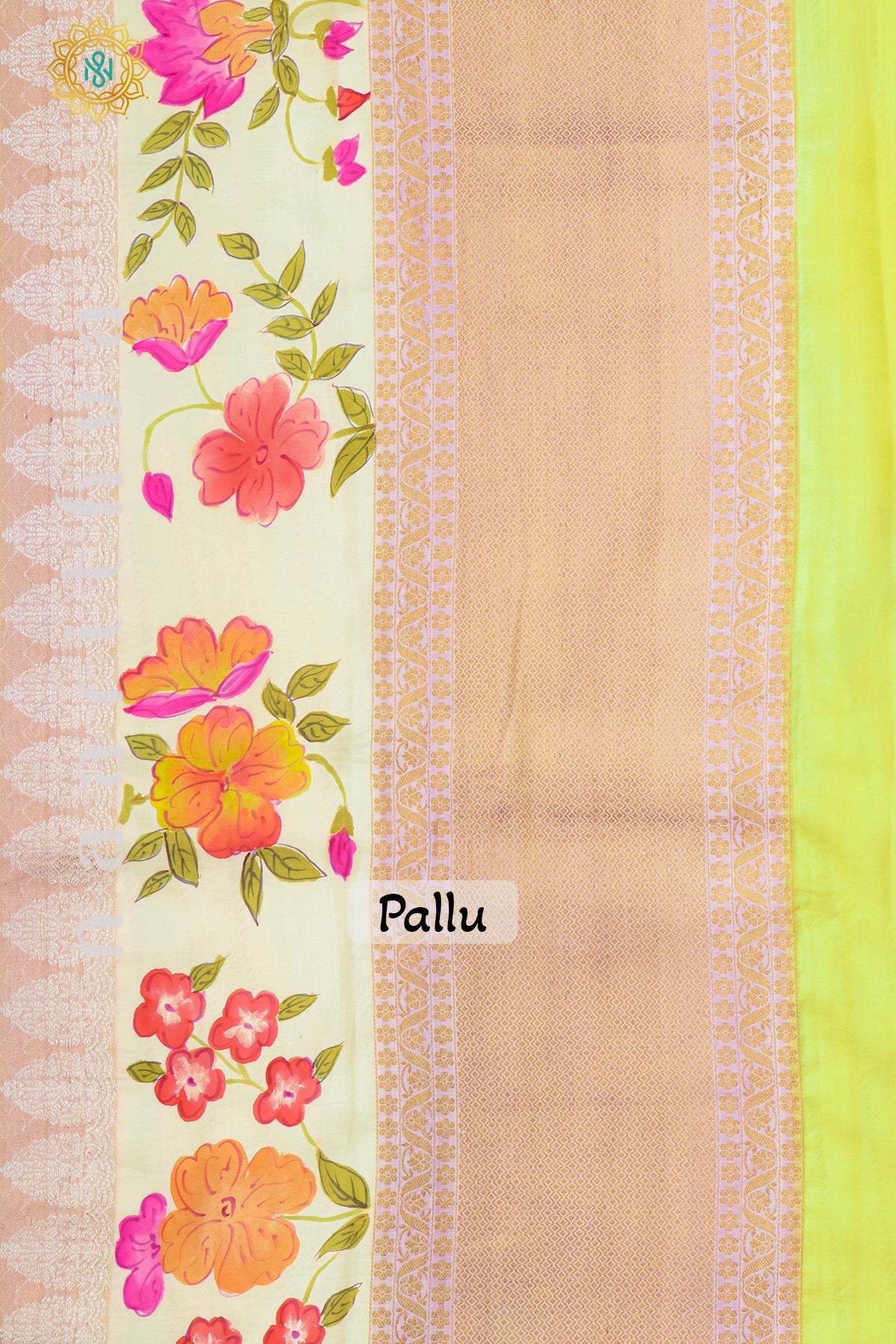 PEACH WITH LIGHT GREEN - PURE HAND PAINTED TUSSAR GEORGETTE