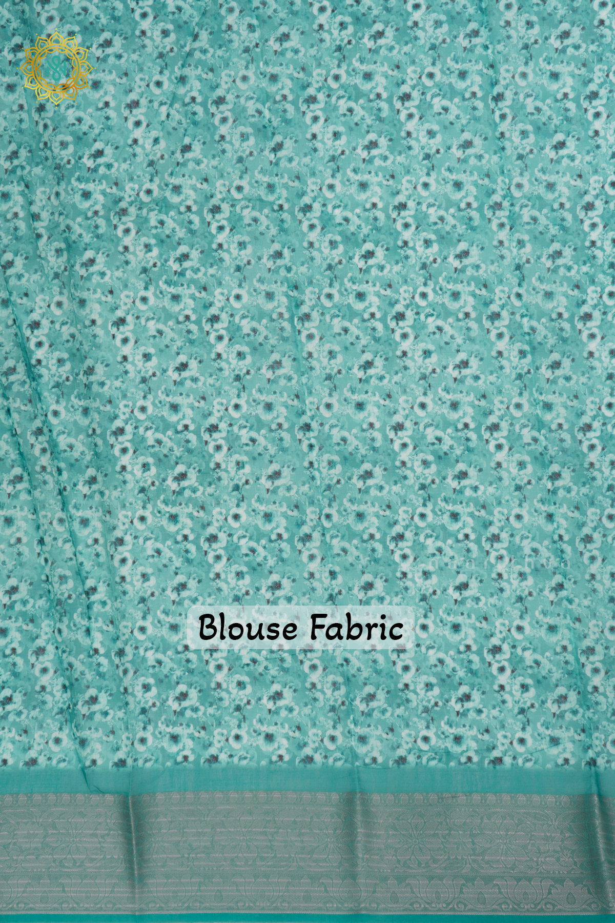 Aqua Blue Linen by Cotton Saree with Floral Printed Body and Zari Border