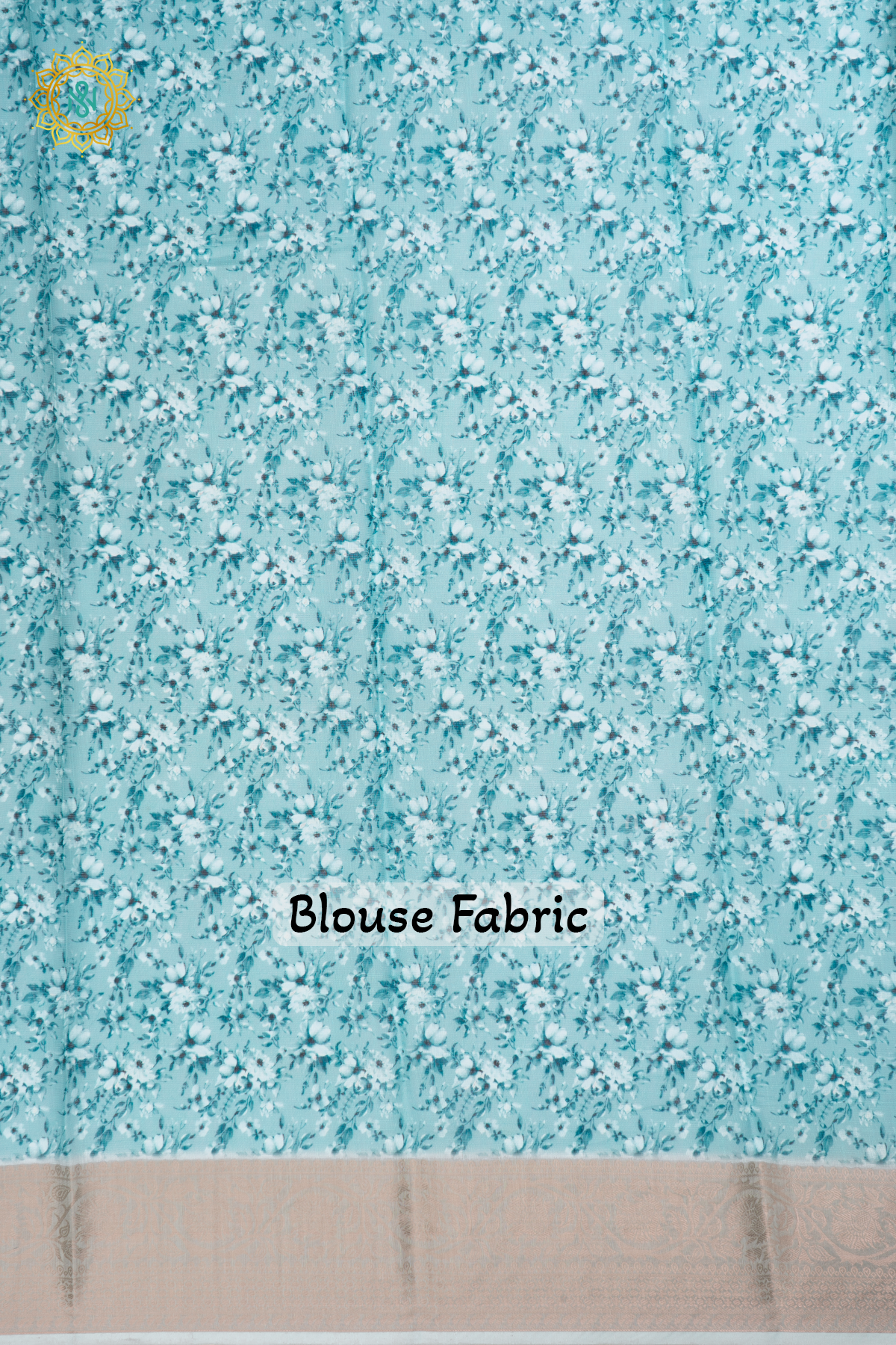 Light Blue Linen by Cotton Saree with Floral Printed Body and Zari Border