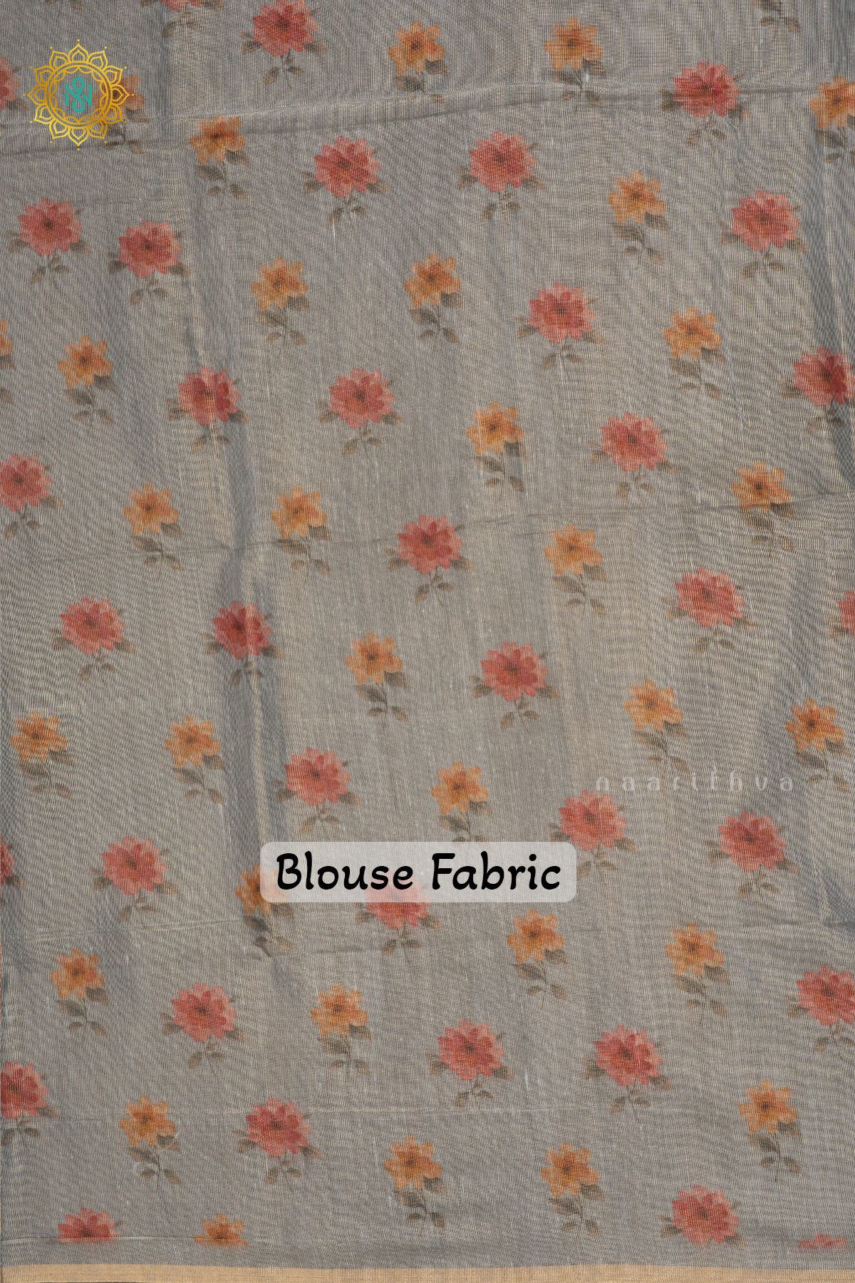 Aqua Blue Linen Tissue Saree With Floral Prints On The Body And Tissue Border