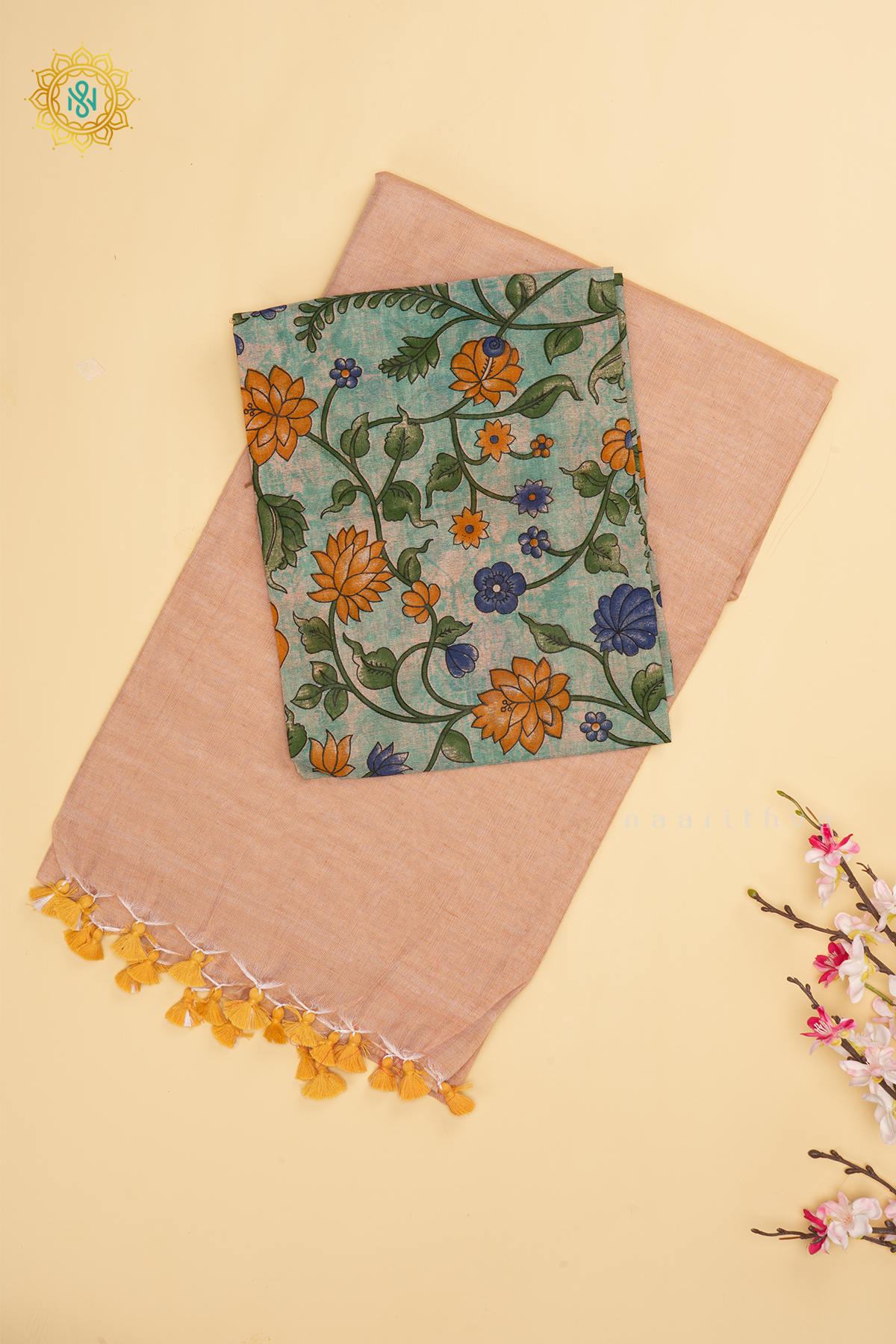 Peach Mul Cotton Saree Allover Plain Body