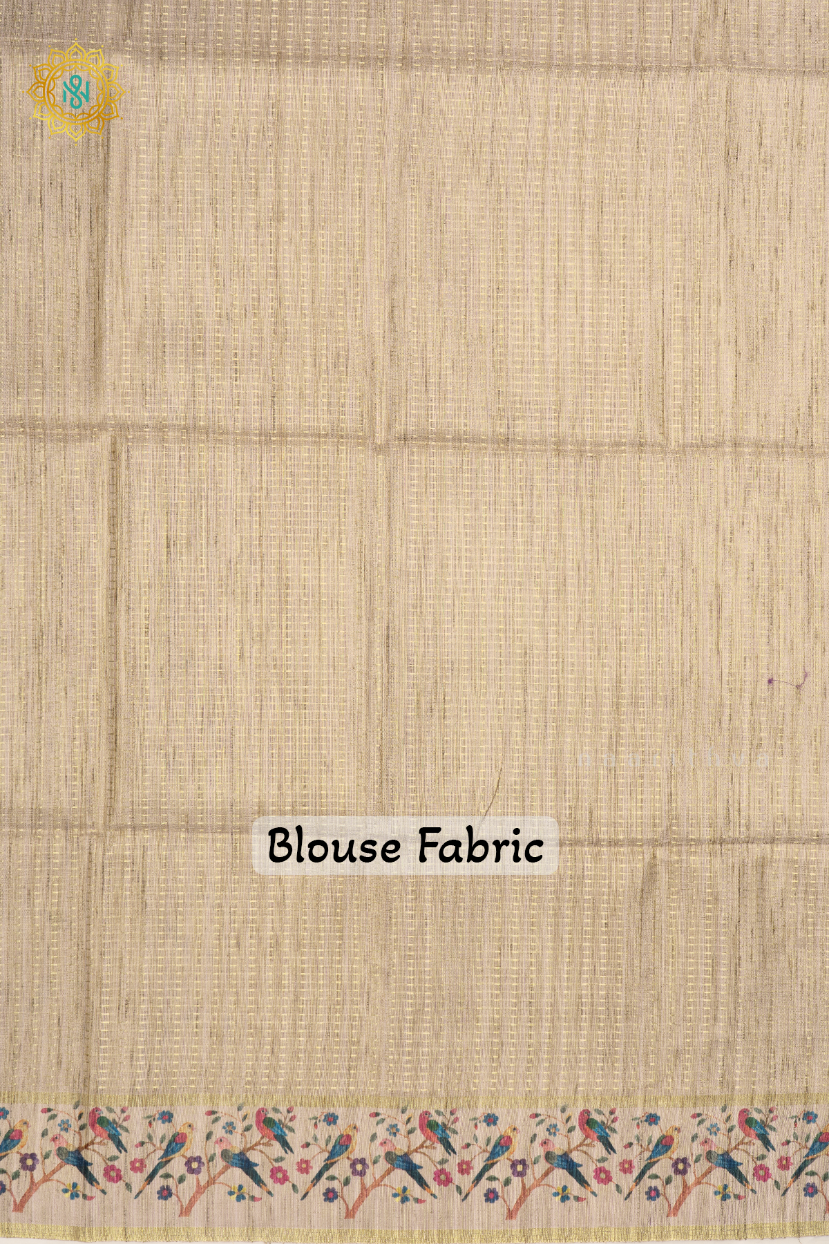Olive Green With Beige Semi Tussar Silk Saree With Zari Stripes & Buttas On The Body, Printed Border And Contrast Blouse