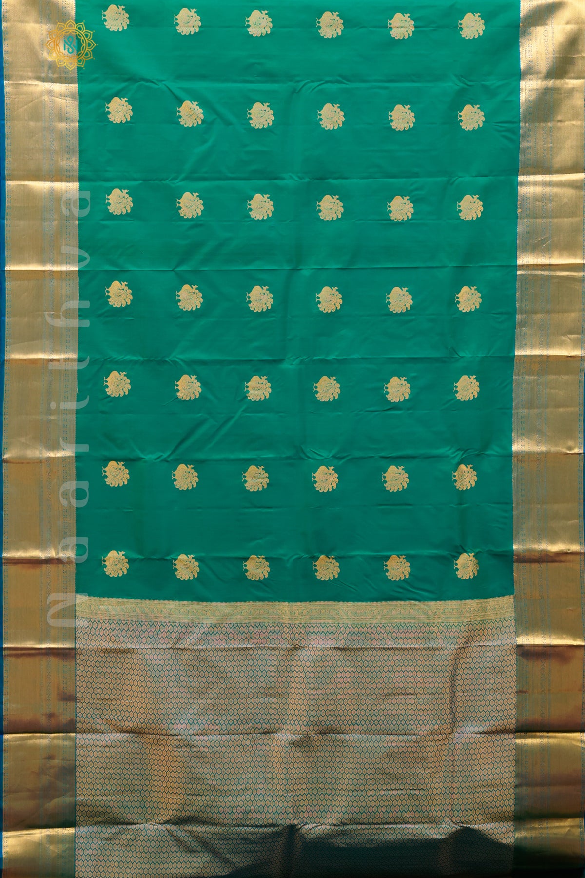 TEAL GREEN WITH BLUE - KANJIVARAM PURE MIX