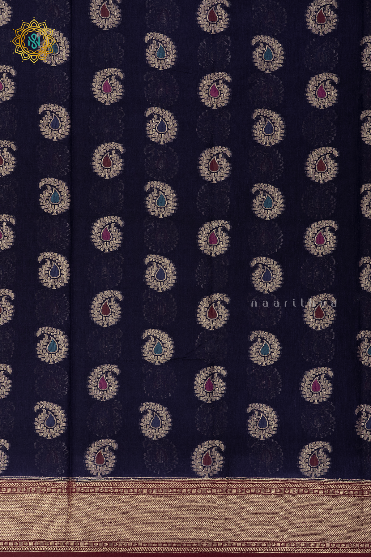 NAVY BLUE WITH MAROON - JUTE COTTON