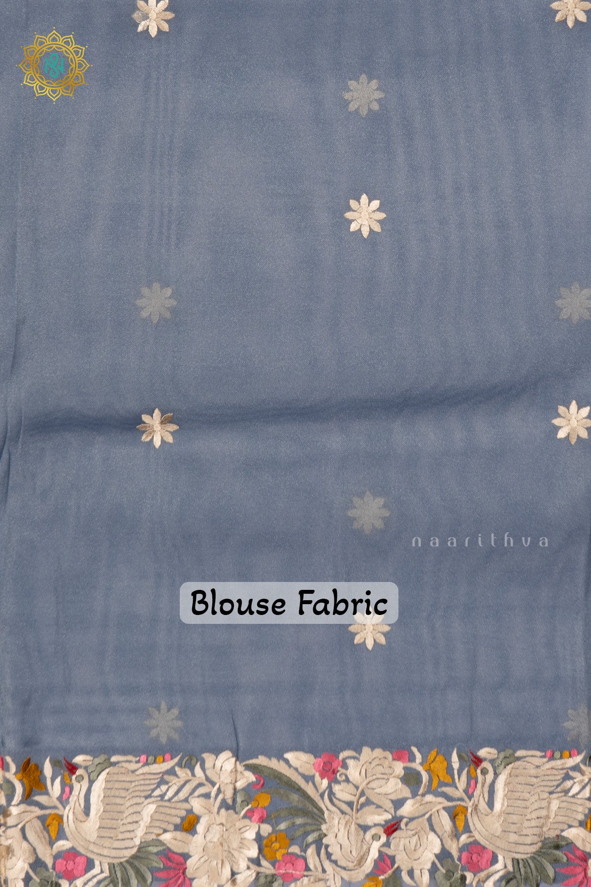 Blue Tissue Organza Saree All Over Hand Embroidery Buttas with Hand Embroidery Border