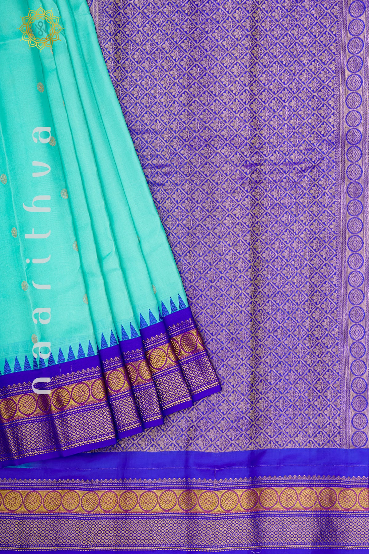 AQUA BLUE WITH BLUE - PURE GADWAL SILK