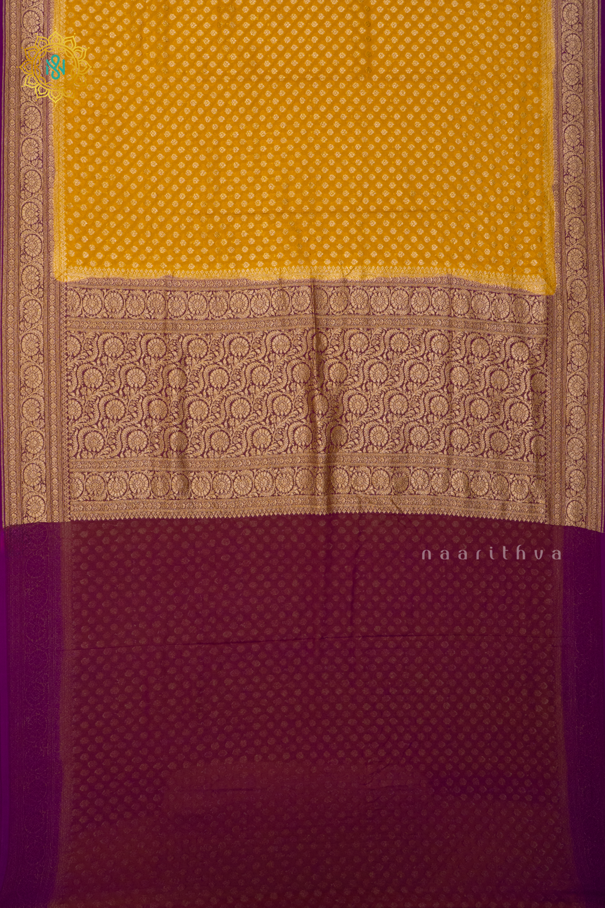 YELLOW WITH PURPLE - PURE BANARASI KHADDI GEORGETTE