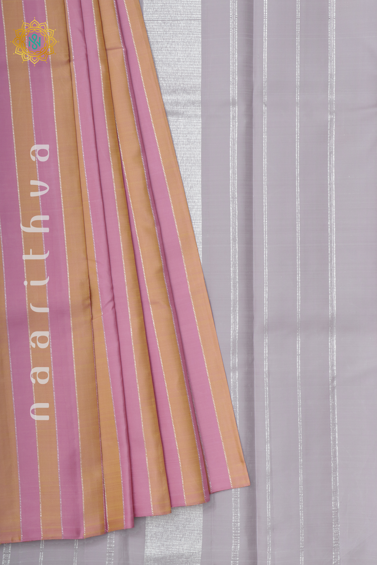 LIGHT PINK WITH YELLOW & GREY - PURE KANJIVARAM SILK