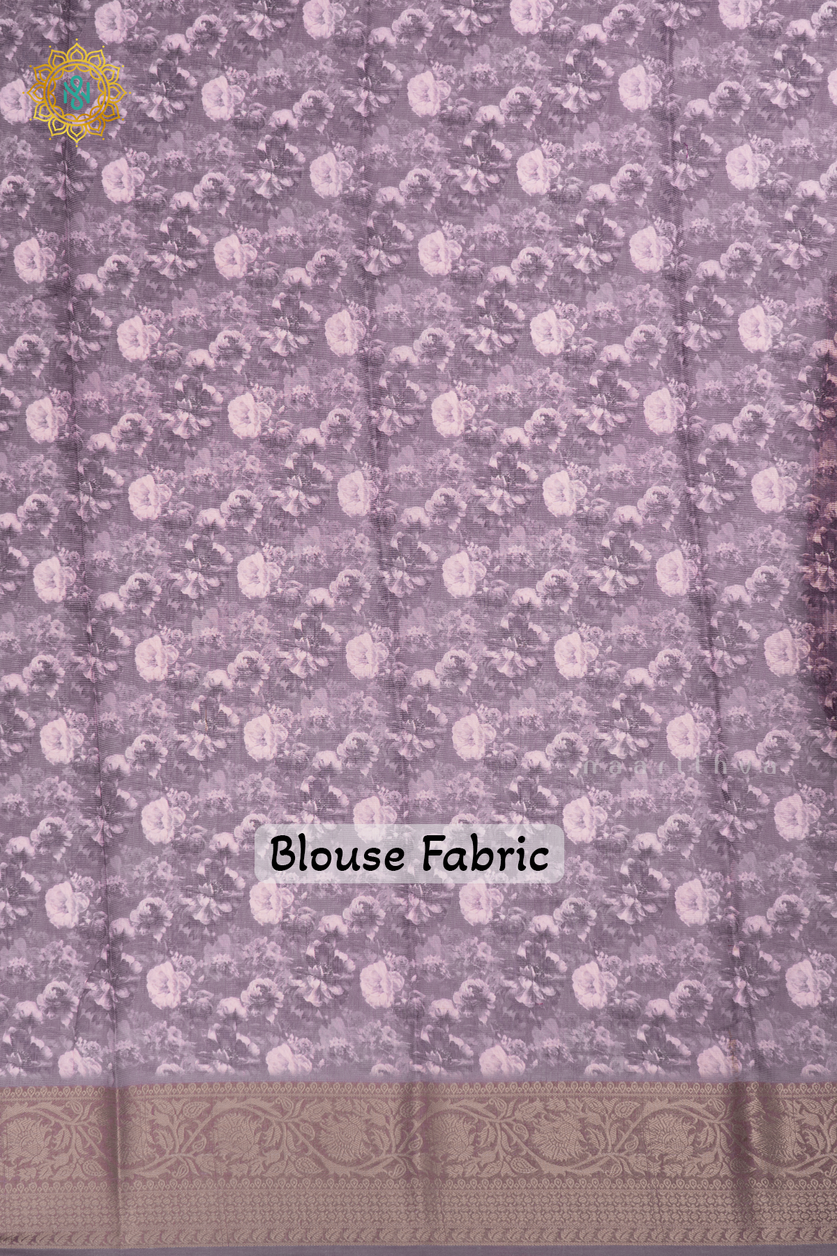 Lavender Linen by Cotton Saree with Floral Printed Body and Zari Border