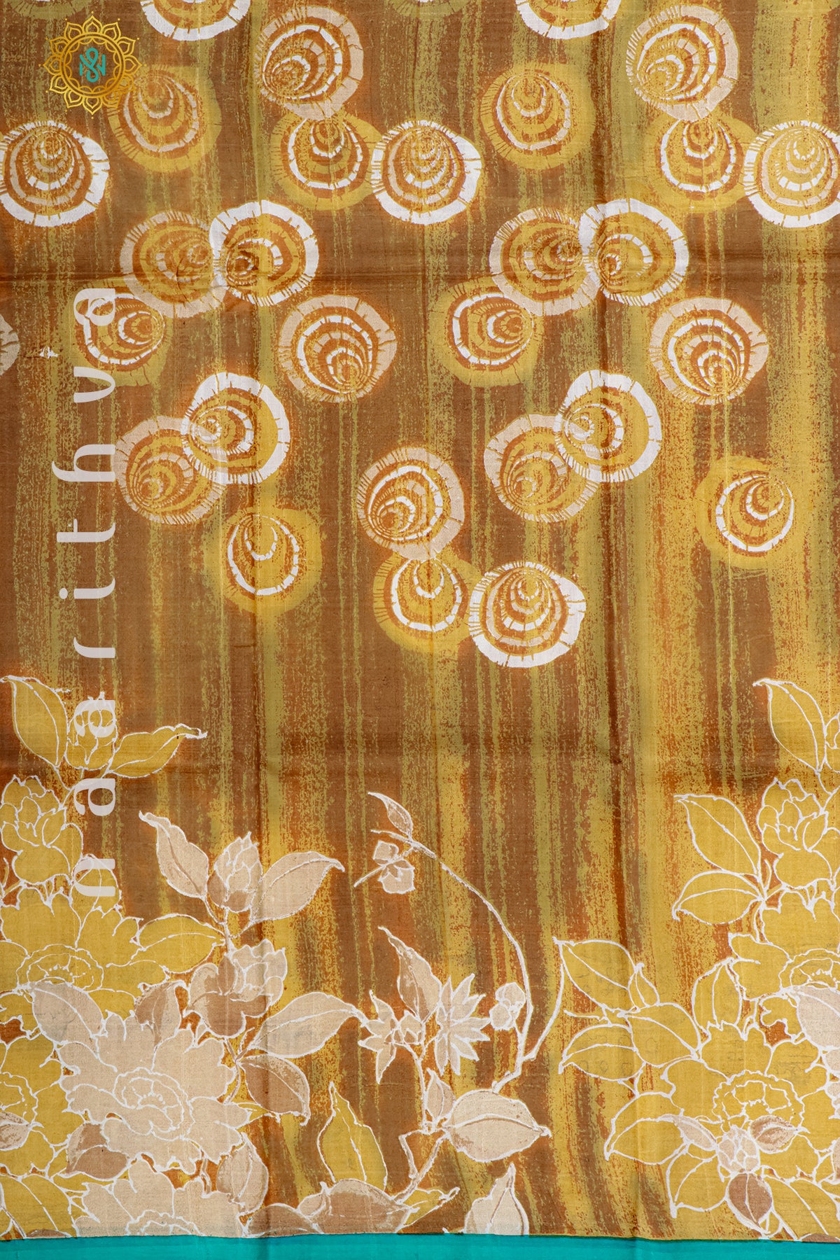 MUSTARD WITH SKY BLUE - PURE MULBERRY SILK WITH DIGITAL PRINT