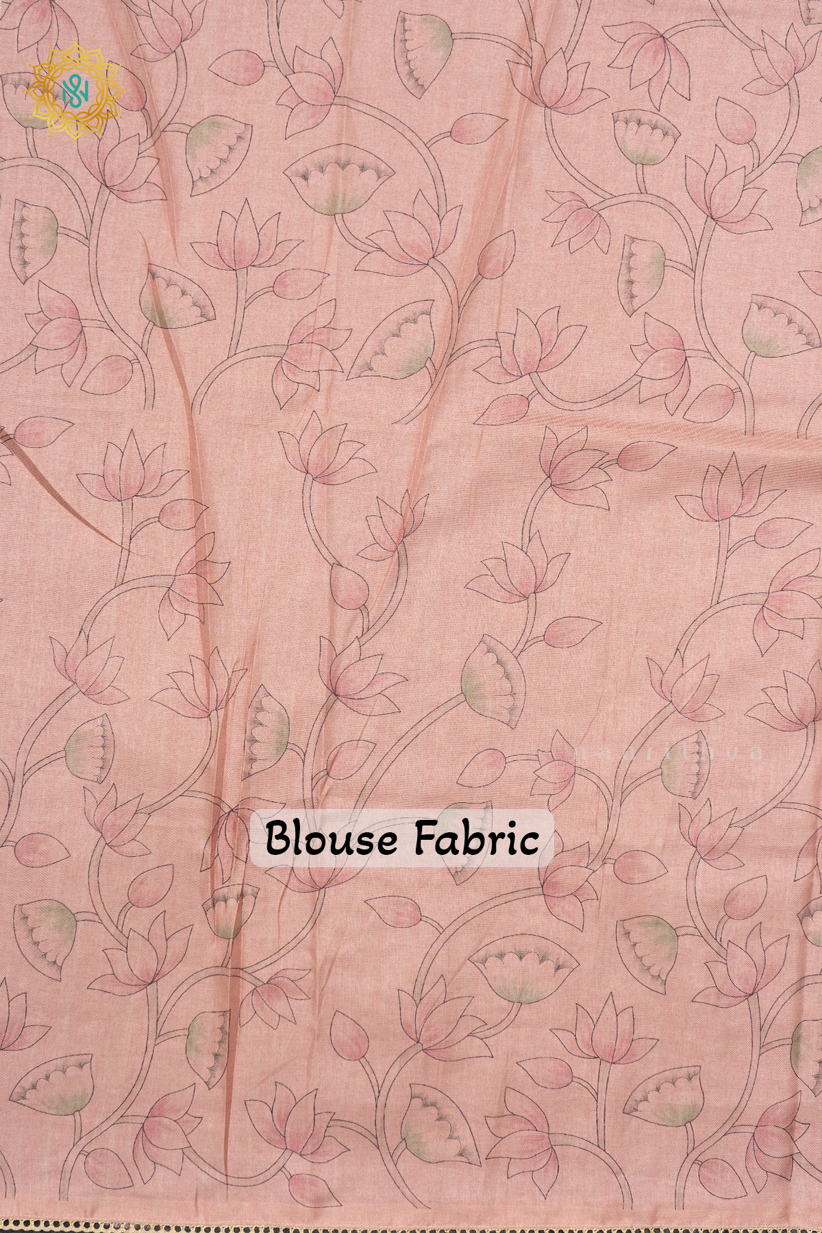 OFF WHITE LIGHT PEACHISH PINK - LINEN TISSUE WITH APPLIQUE WORK