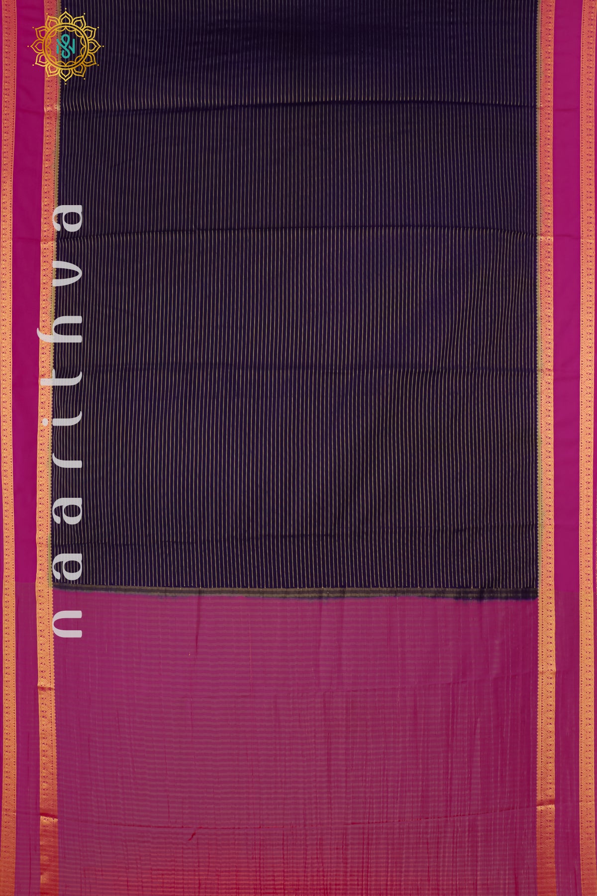 NAVY BLUE WITH PINK - SEMI MYSORE CREPE SILK
