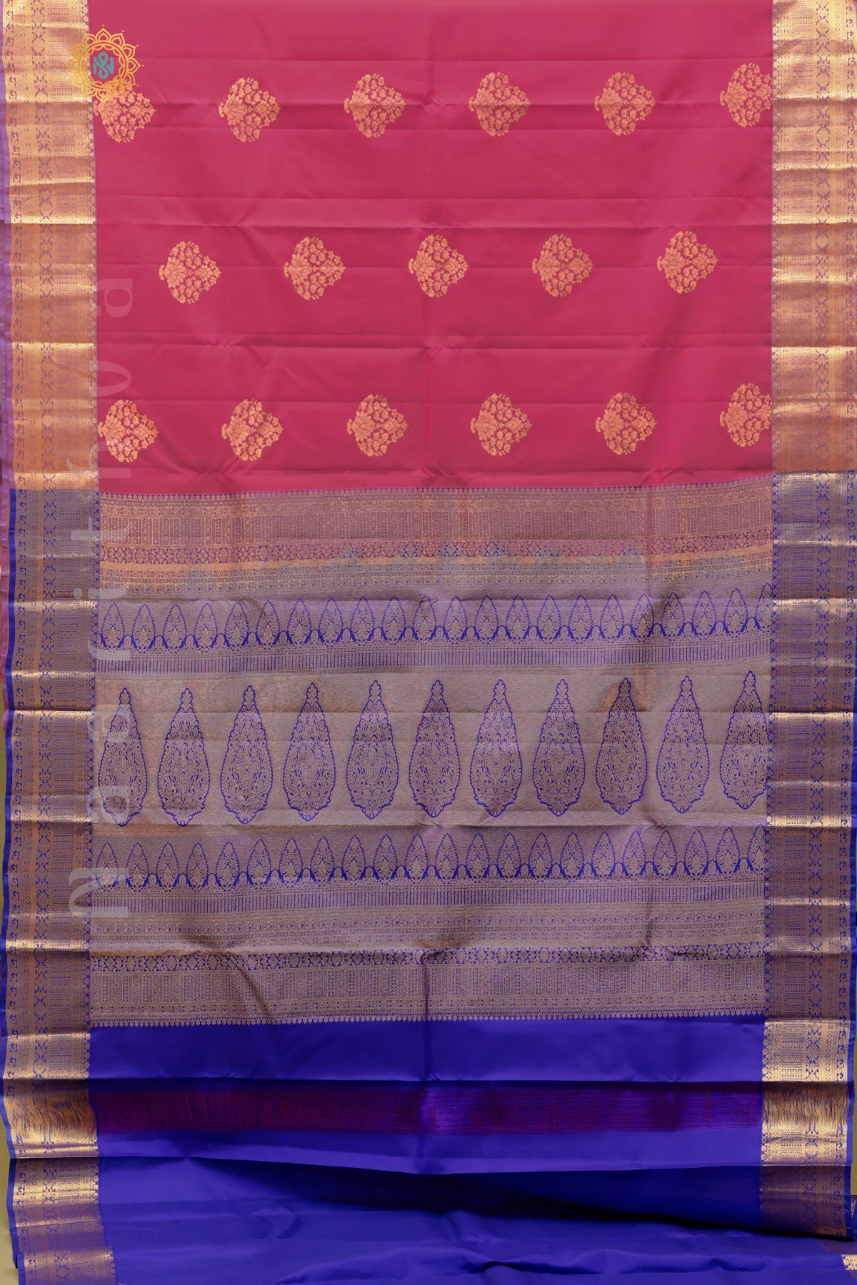 PINK WITH ROYAL BLUE - KANJIVARAM PURE MIX