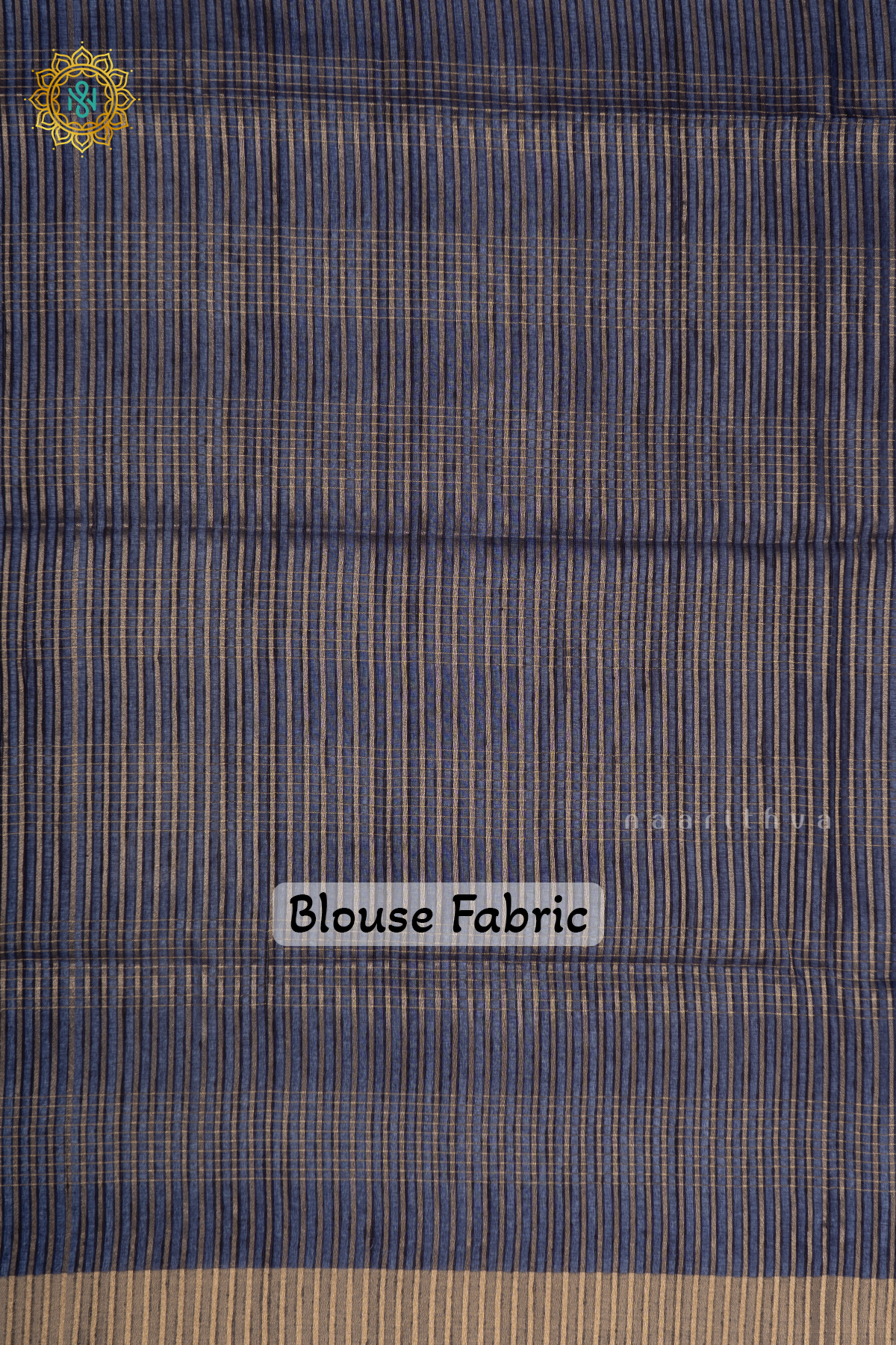 Navy Blue Semi Tussar Silk Saree With Zari Stripes On The Body And Zari Border
