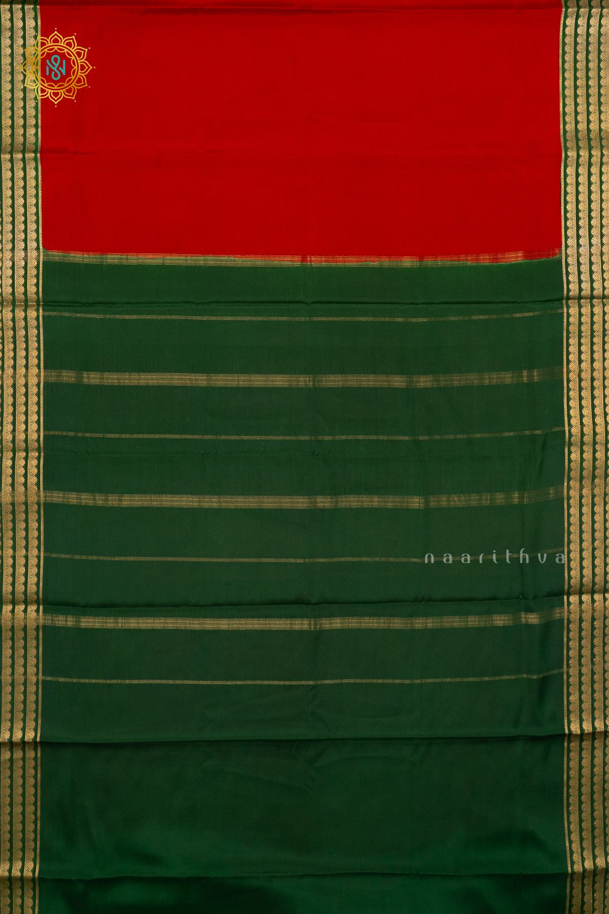 RED WITH GREEN - PURE MYSORE CREPE SILK