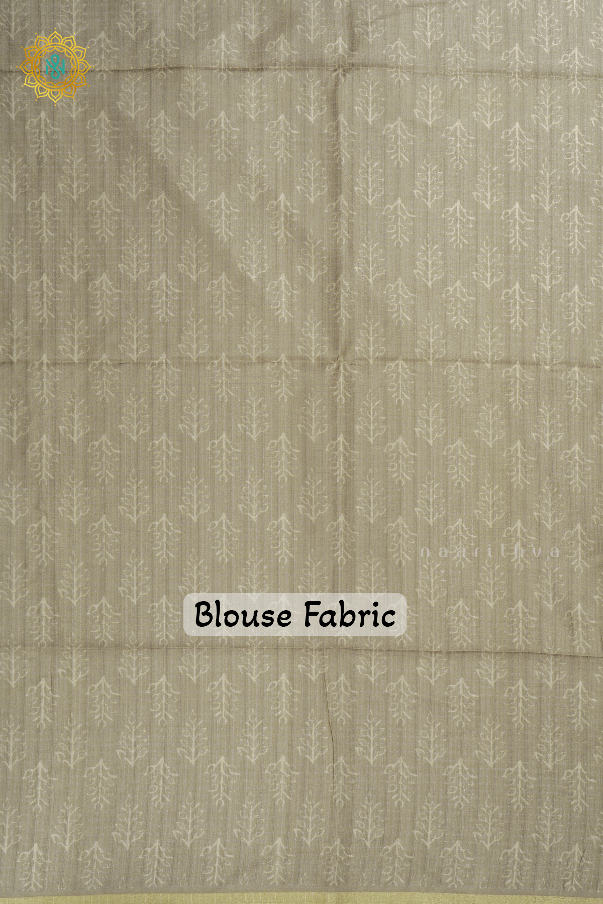 Beige With Green Semi Tussar Silk Saree With Printed Body And Tissue Border