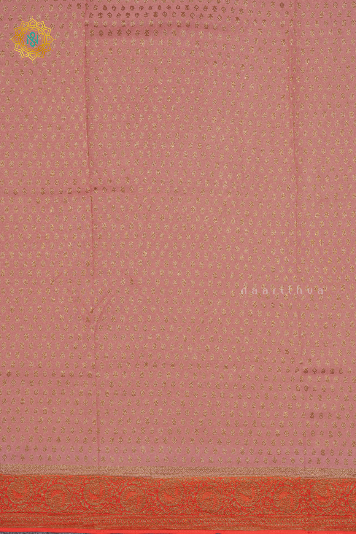 PEACH WITH RED -  SEMI GEORGETTE