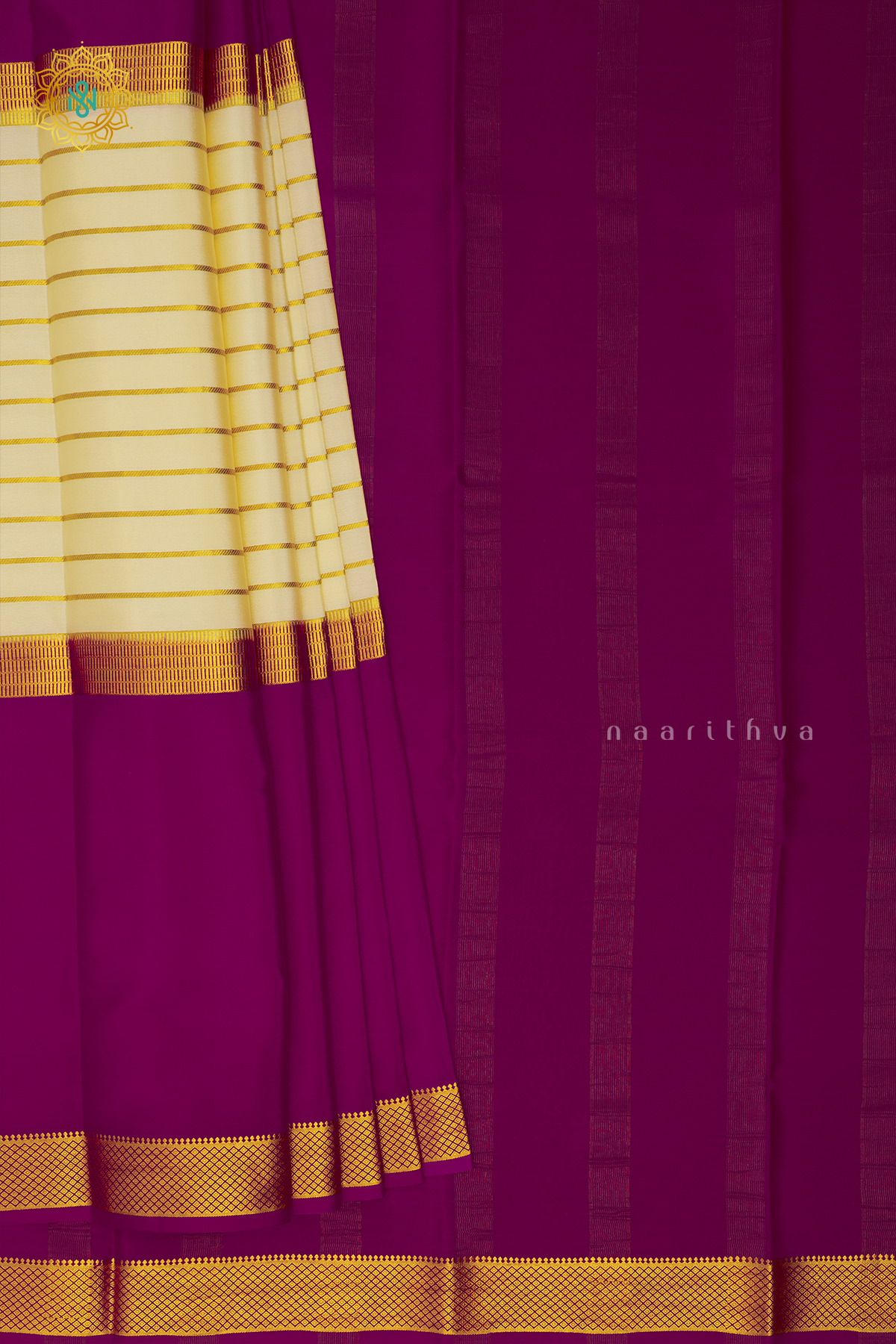 WHITE WITH PINK - PURE MYSORE CREPE SILK
